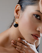Noir Pearl Drop Link Earrings - Gold Plated