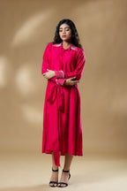 Magenta Pink Bemberg Silk Pearl Embroidered Long Dress