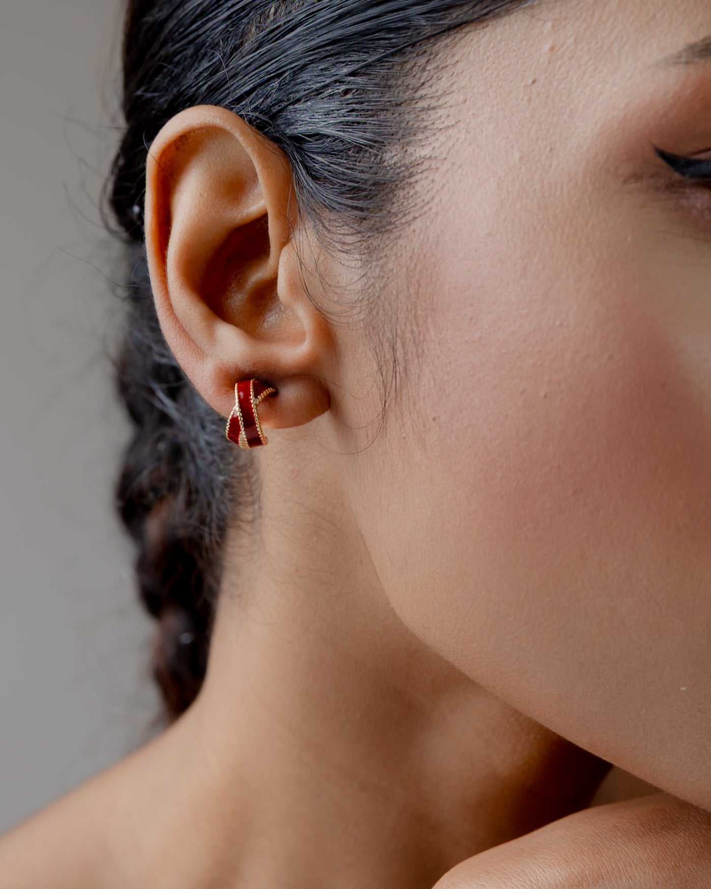 Ruby Knot Mini Hoop Earrings ( Gold Plated)