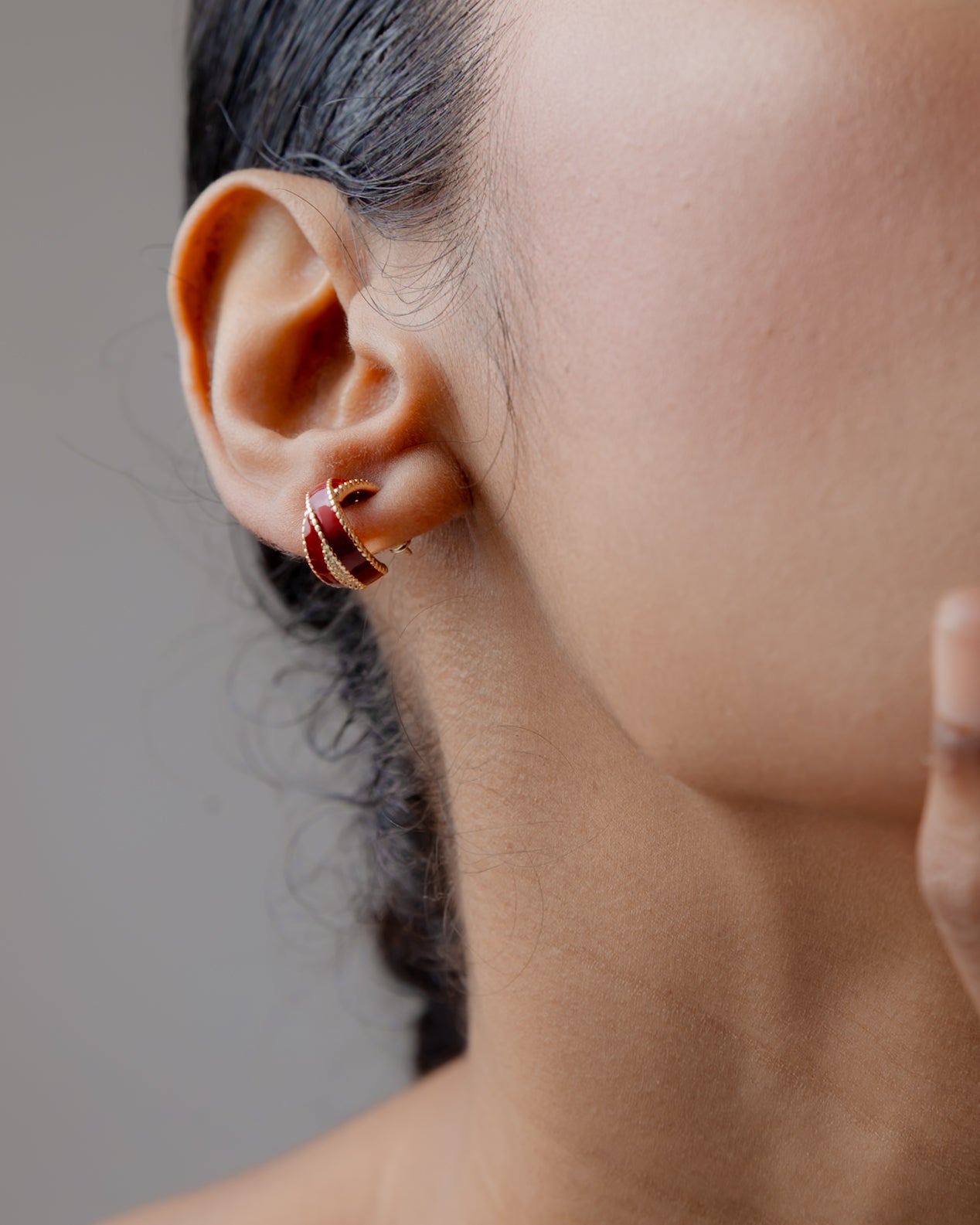 Ruby Knot Mini Hoop Earrings ( Gold Plated)