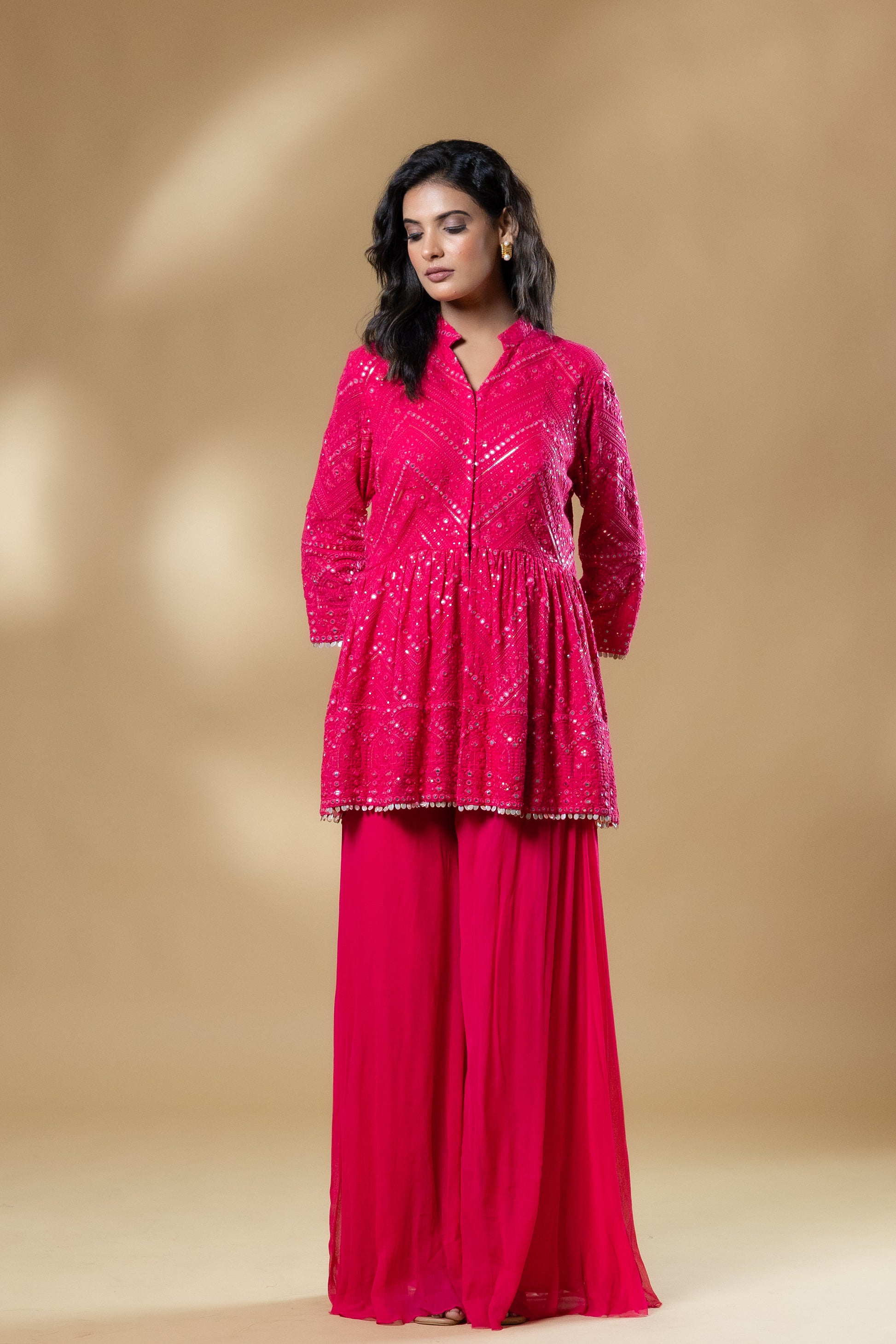 Pink Georgette Peplum Set