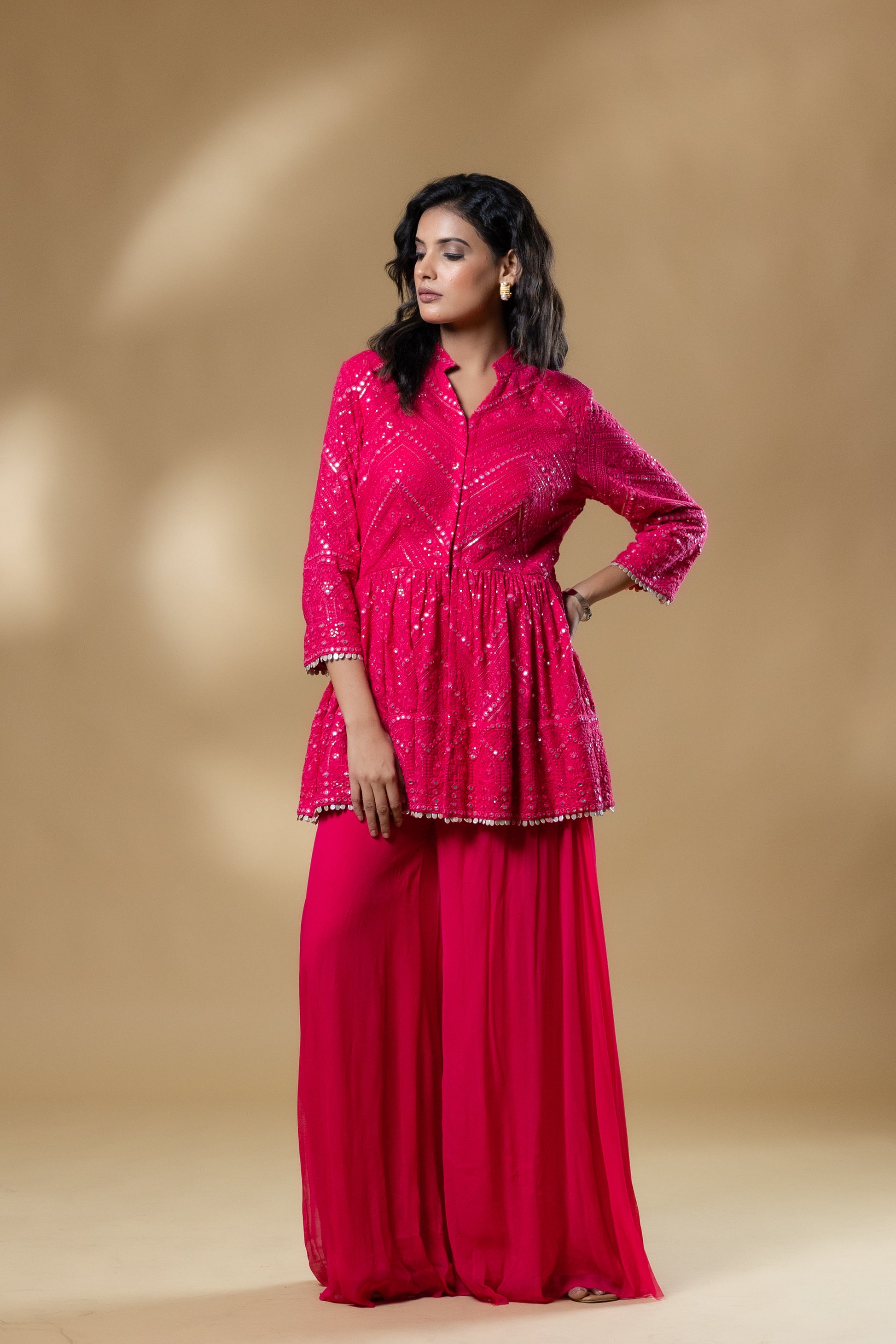 Pink Georgette Peplum Set