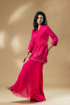 Pink Georgette Peplum Set