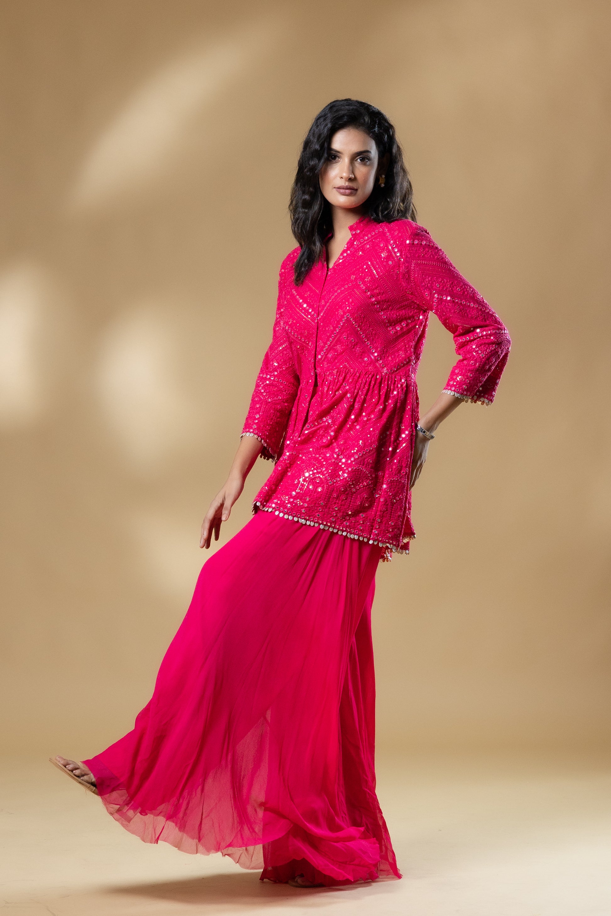 Pink Georgette Peplum Set