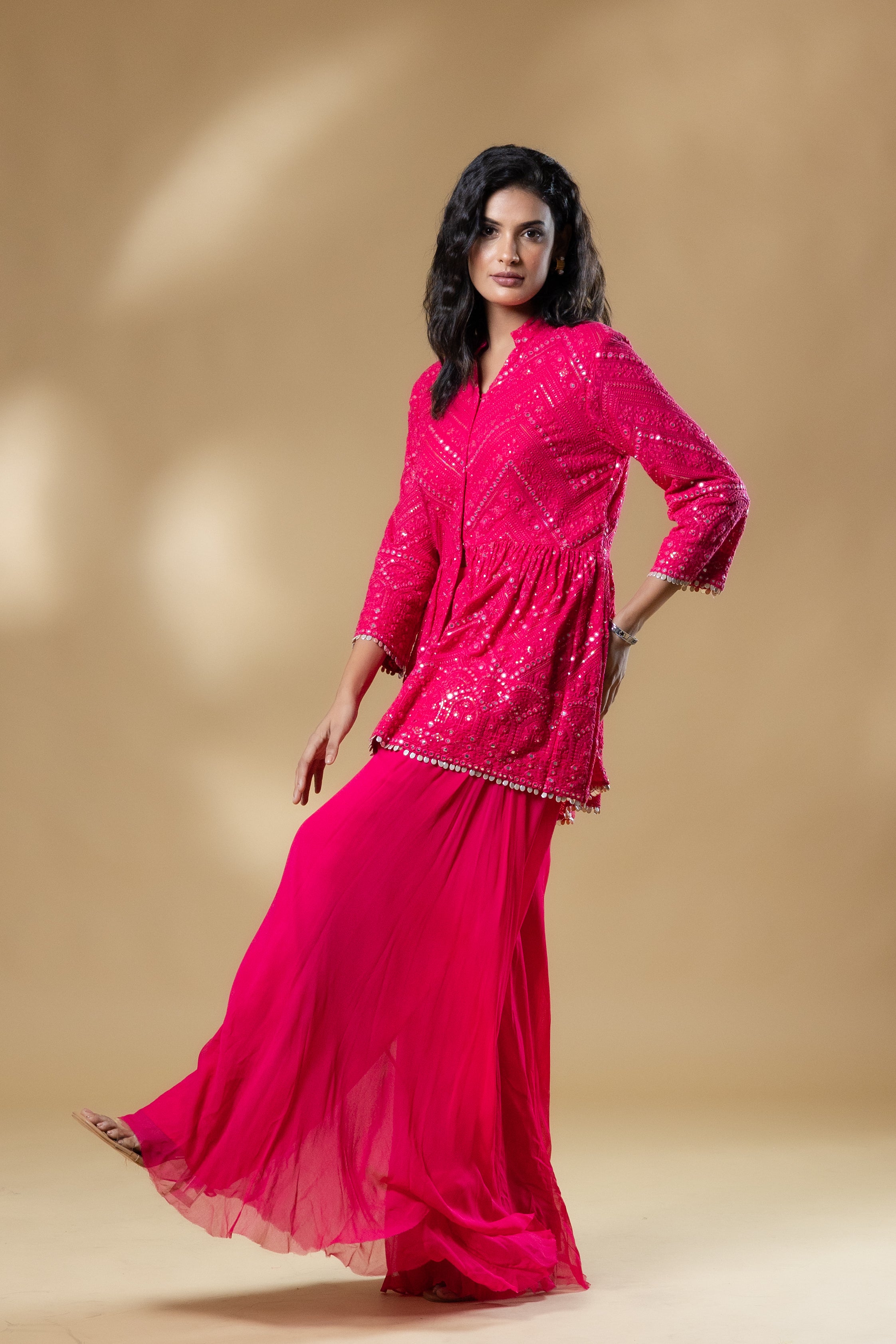 Pink Georgette Peplum Set
