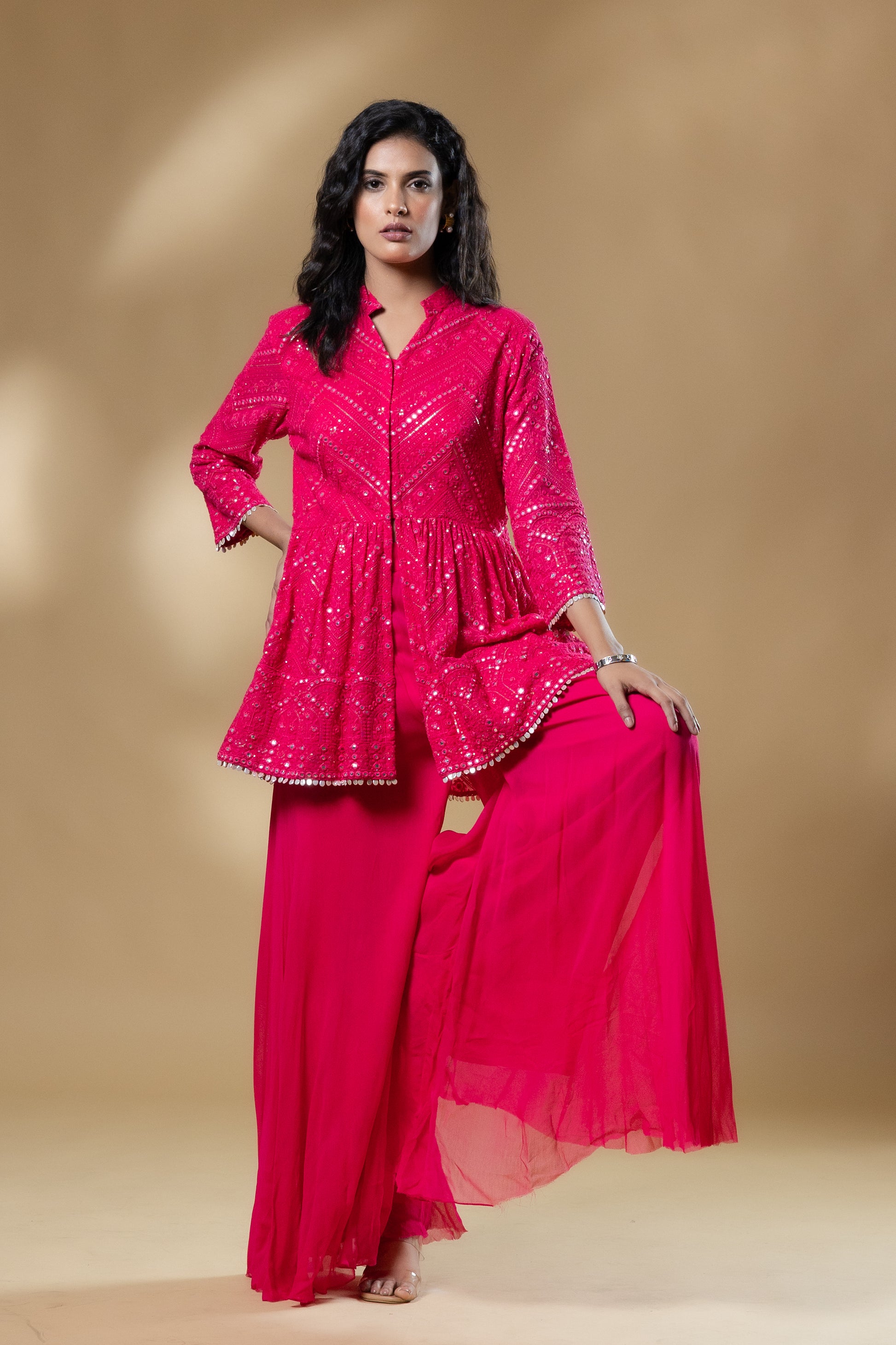Pink Georgette Peplum Set