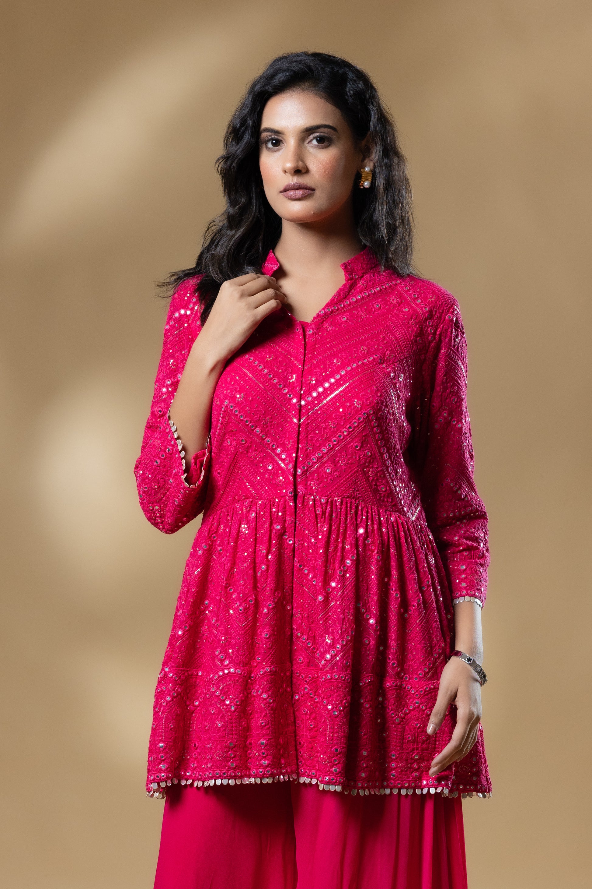 Pink Georgette Peplum Set