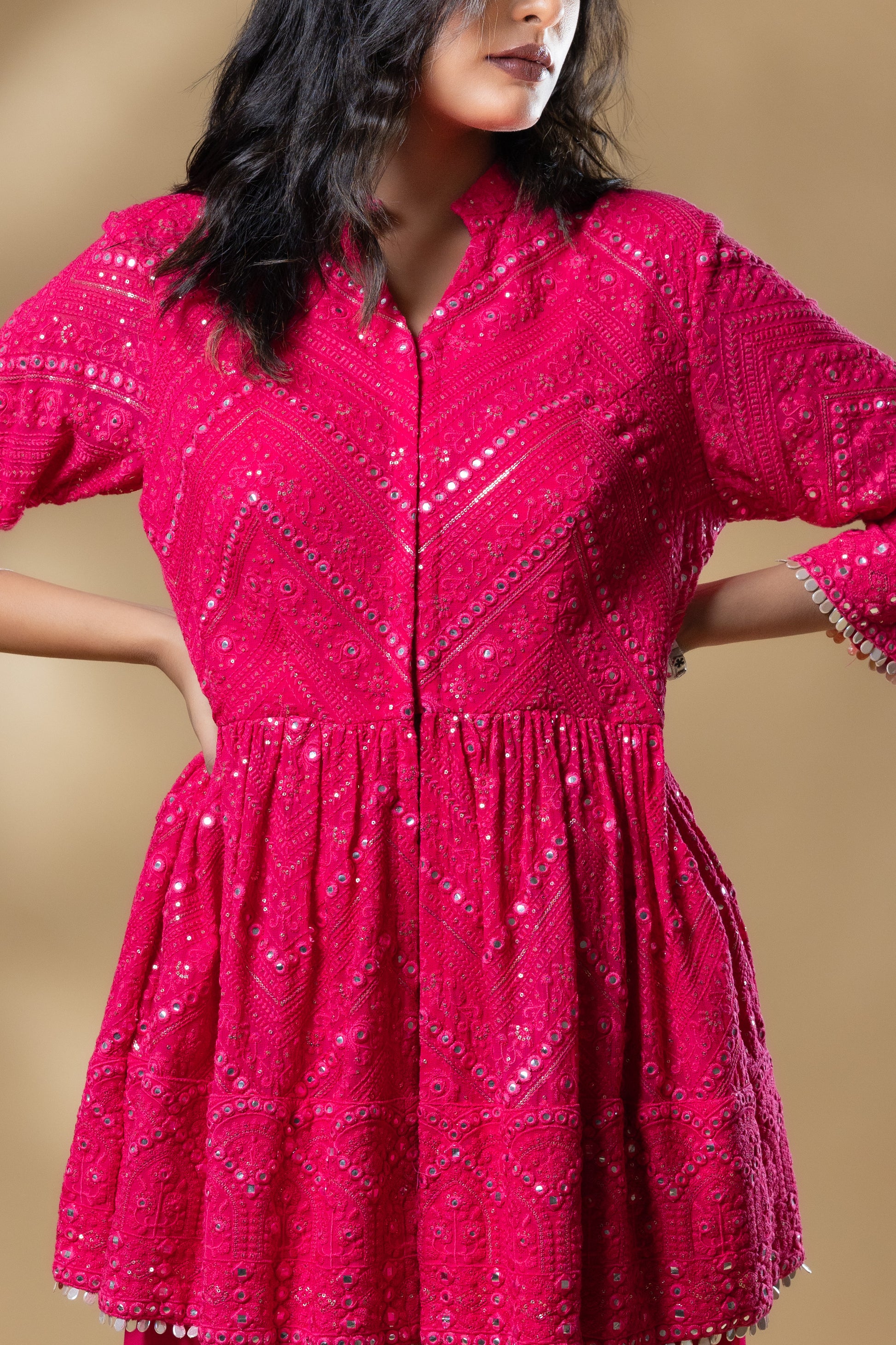 Pink Georgette Peplum Set