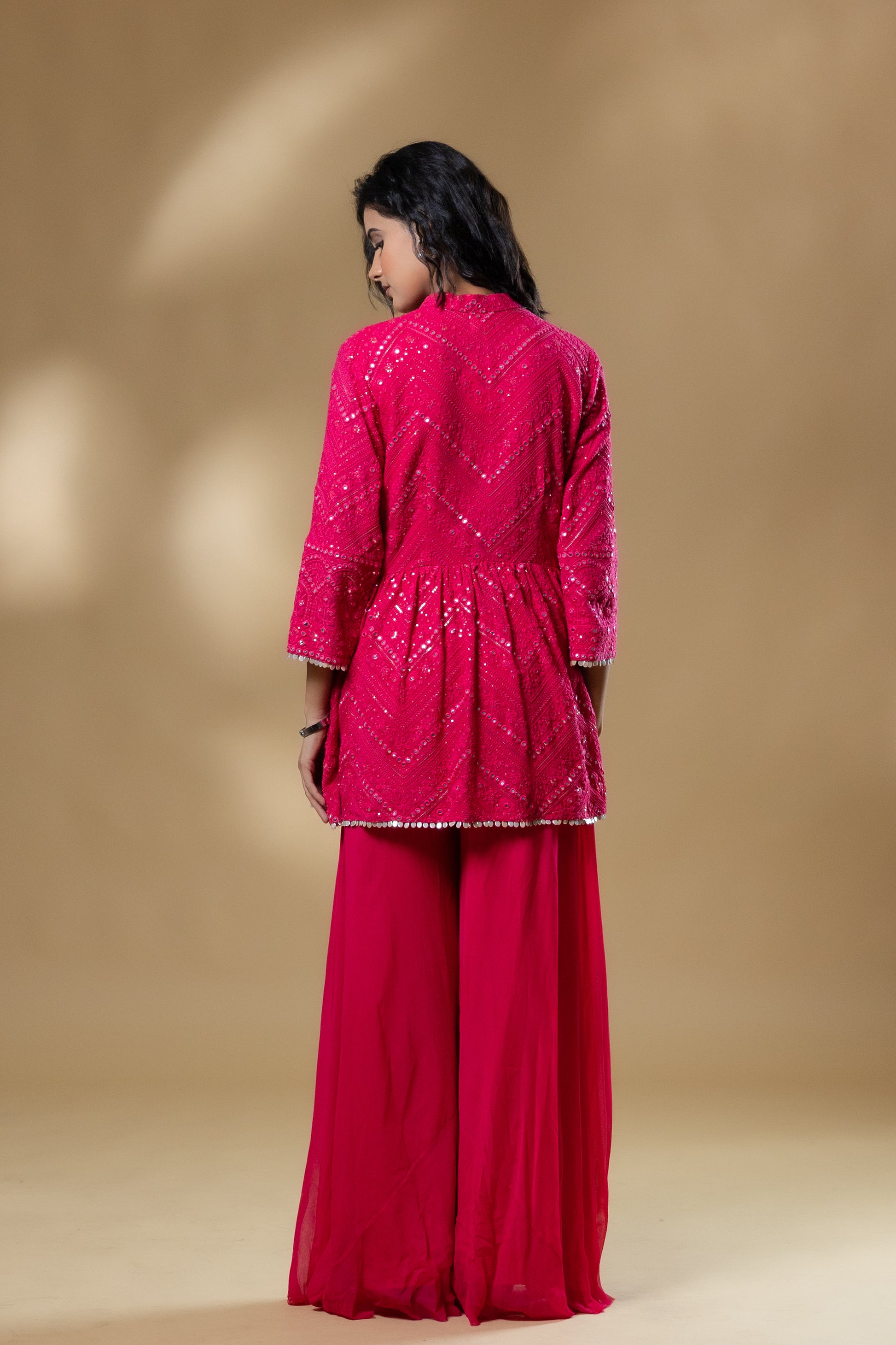 Pink Georgette Peplum Set