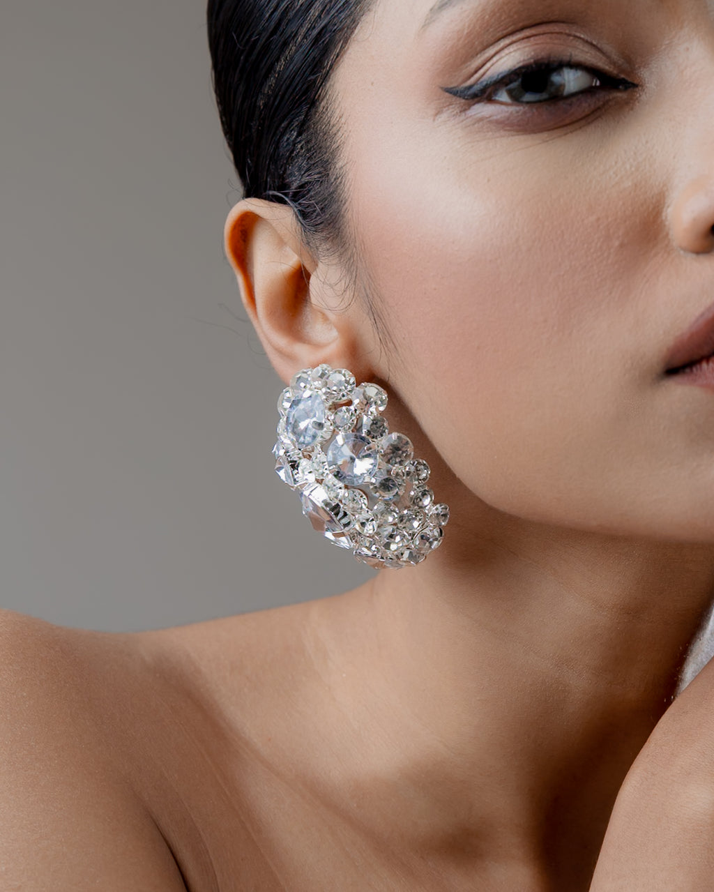 Celeste Crystal Stick-On Statement Earrings (Gold Plated)