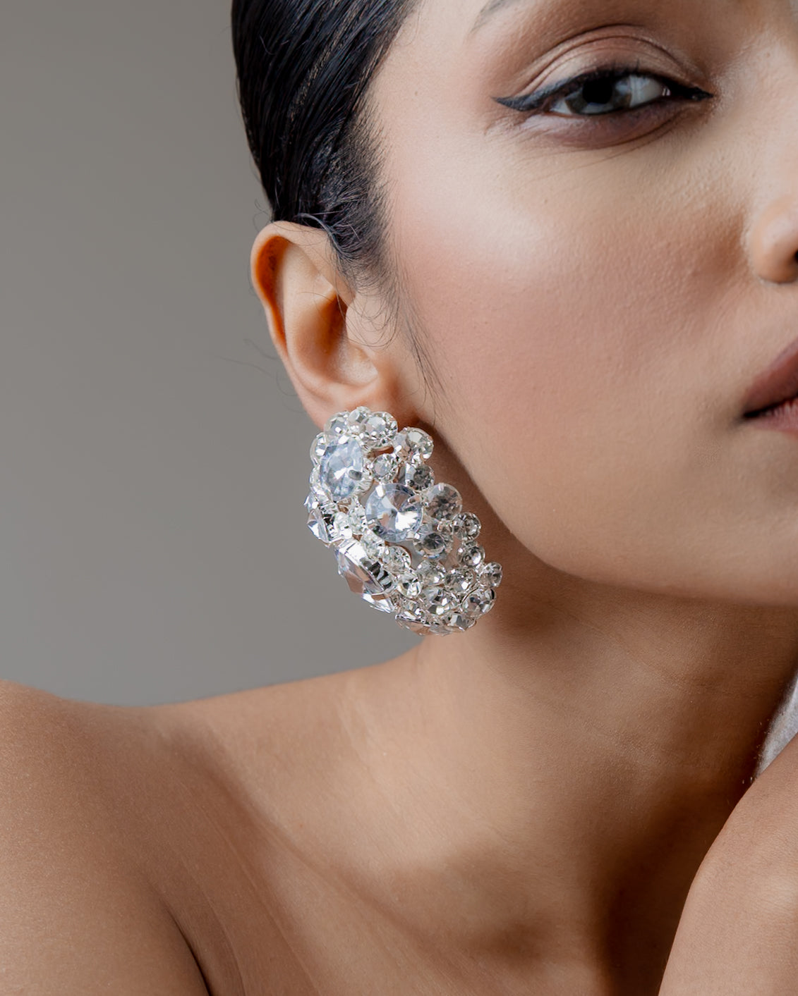 Celeste Crystal Stick-On Statement Earrings (Gold Plated)