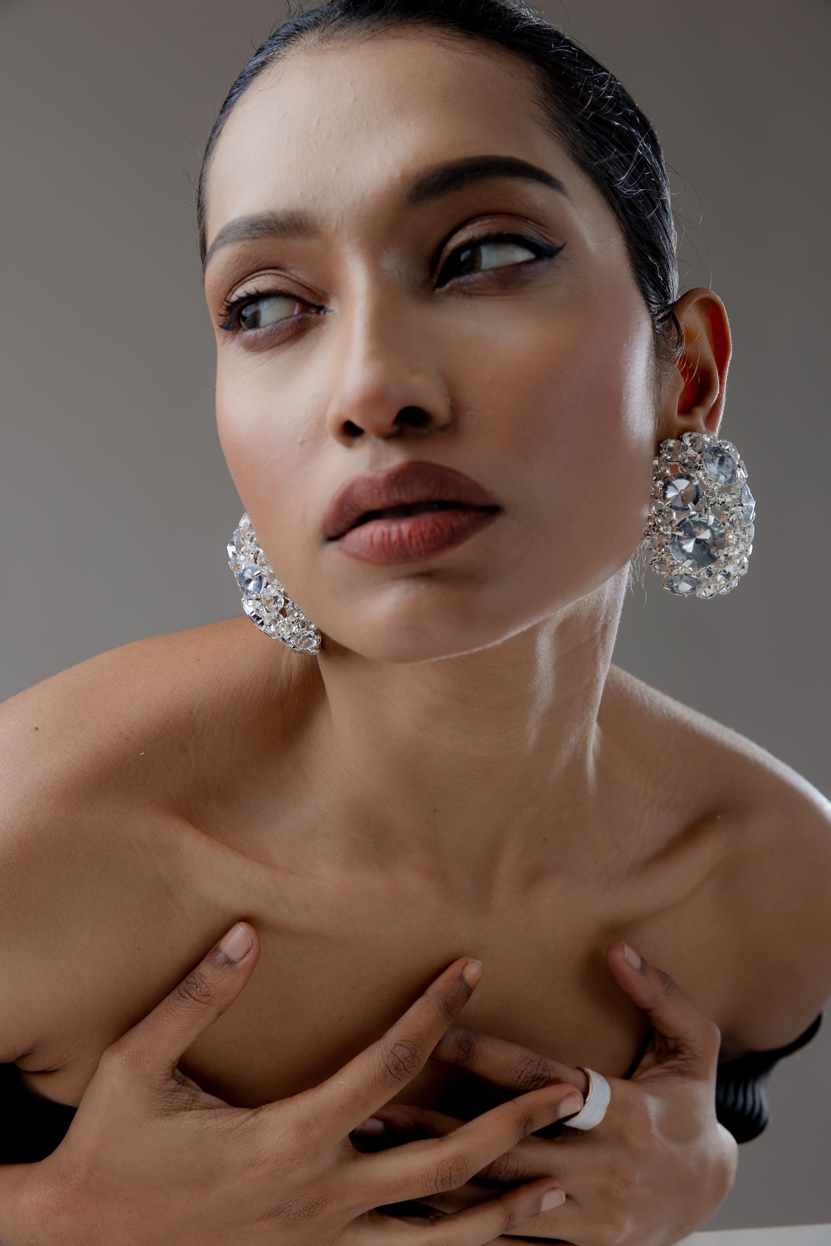 Celeste Crystal Stick-On Statement Earrings (Gold Plated)