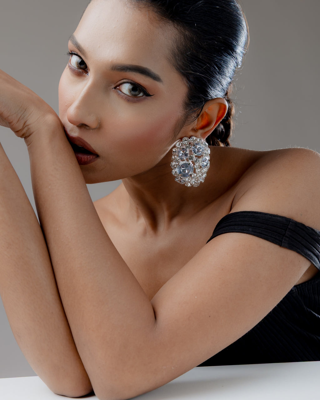 Celeste Crystal Stick-On Statement Earrings (Gold Plated)