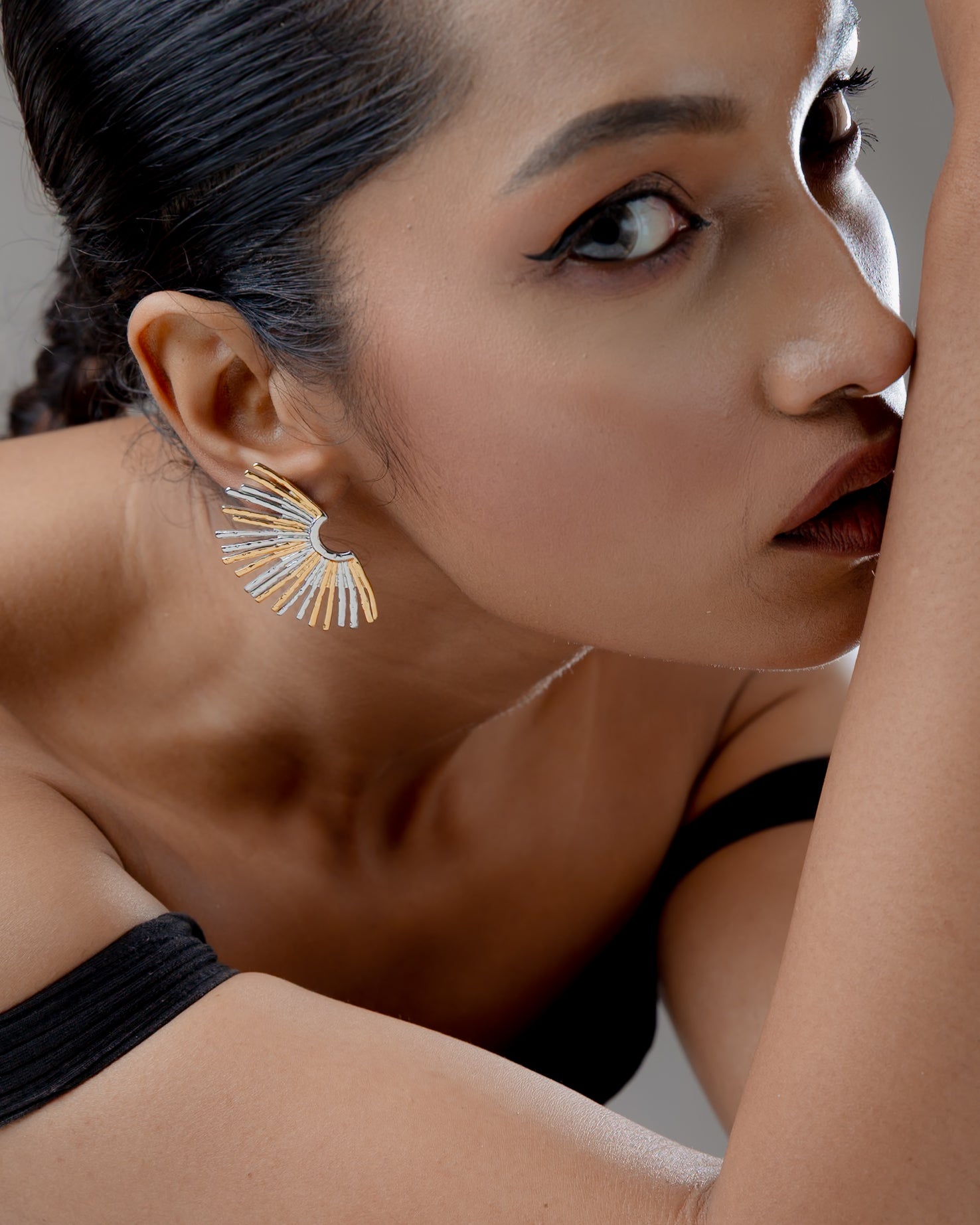 Aurelia Dual-Tone Sunburst Statement Earrings (Stainless Steel)