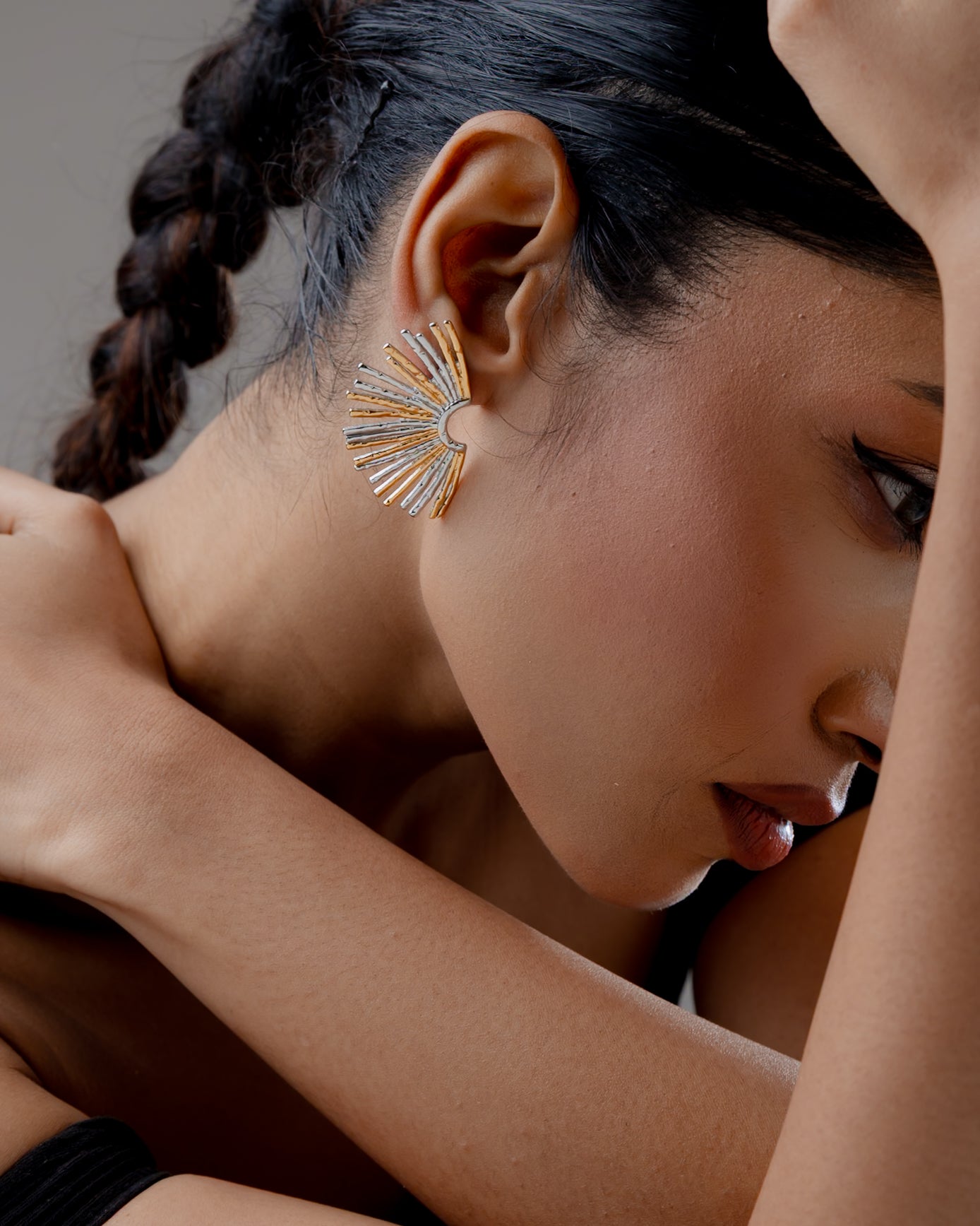 Aurelia Dual-Tone Sunburst Statement Earrings (Stainless Steel)