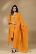 Orange Shimmer Crush Mirror Work Dress With Dupatta