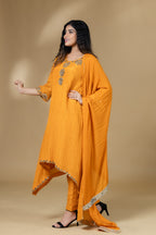 Orange Shimmer Crush Mirror Work Dress With Dupatta