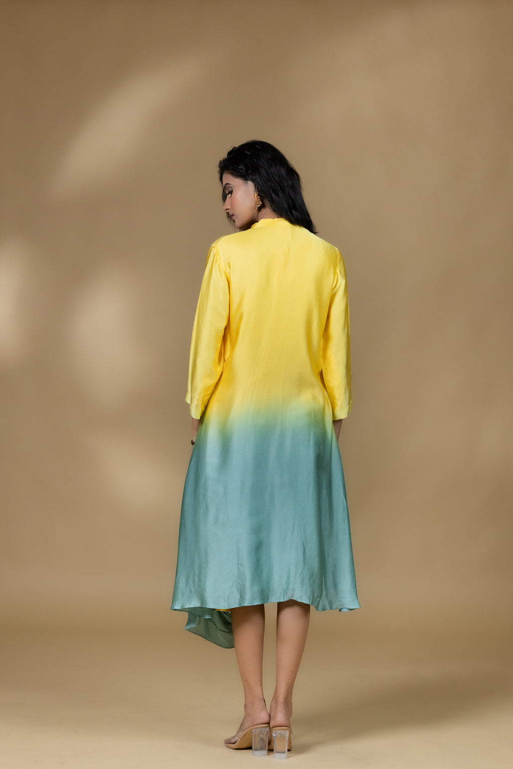 Yellow Ombre Satin Sunrays Long dress