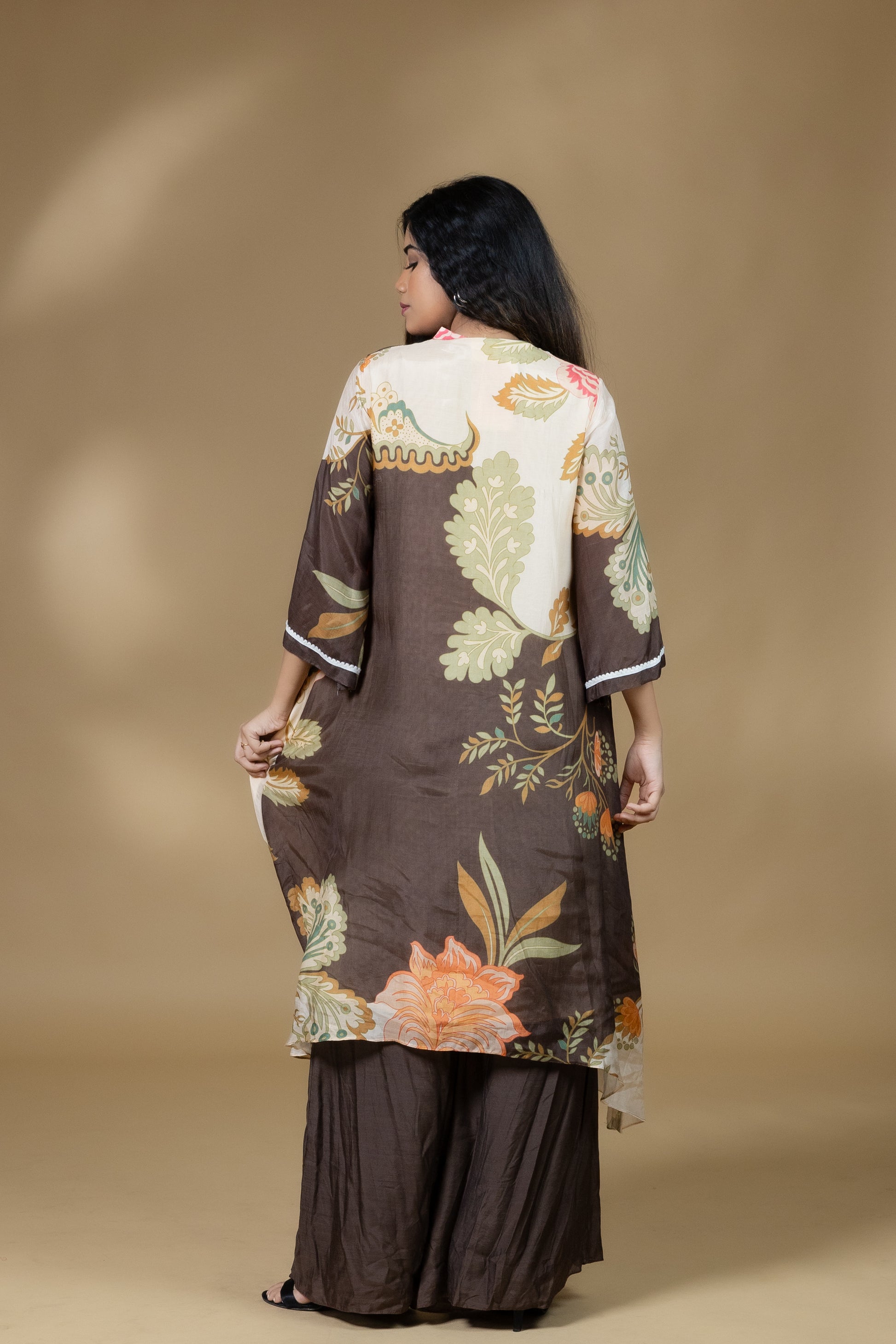 Printed Embellished Floral Co-ord in Brown