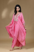 Pink Sequined Kaftan with Dhoti Skirt