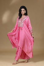 Pink Sequined Kaftan with Dhoti Skirt