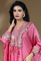 Pink Sequined Kaftan with Dhoti Skirt
