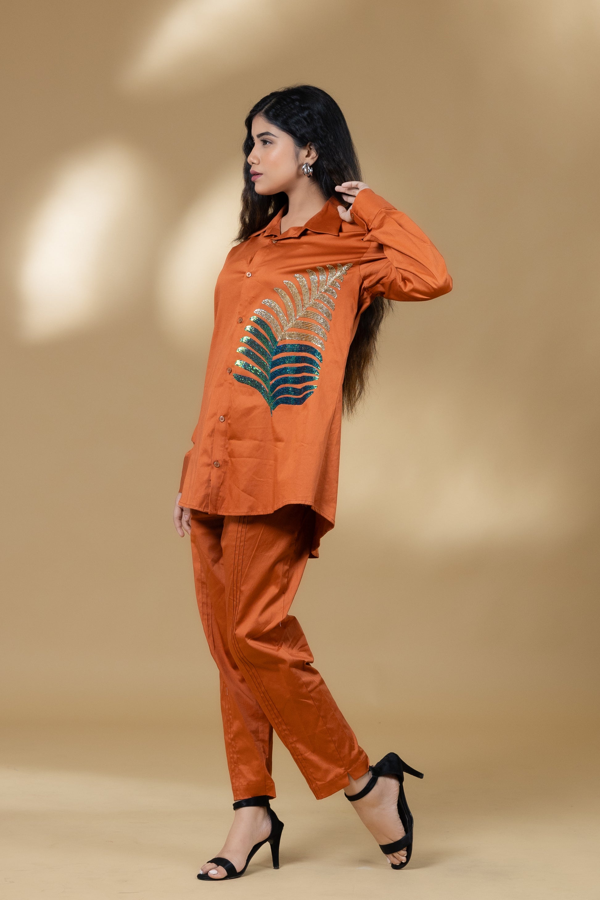 Amber Italian Cotton Sequin Leaf Co-ord