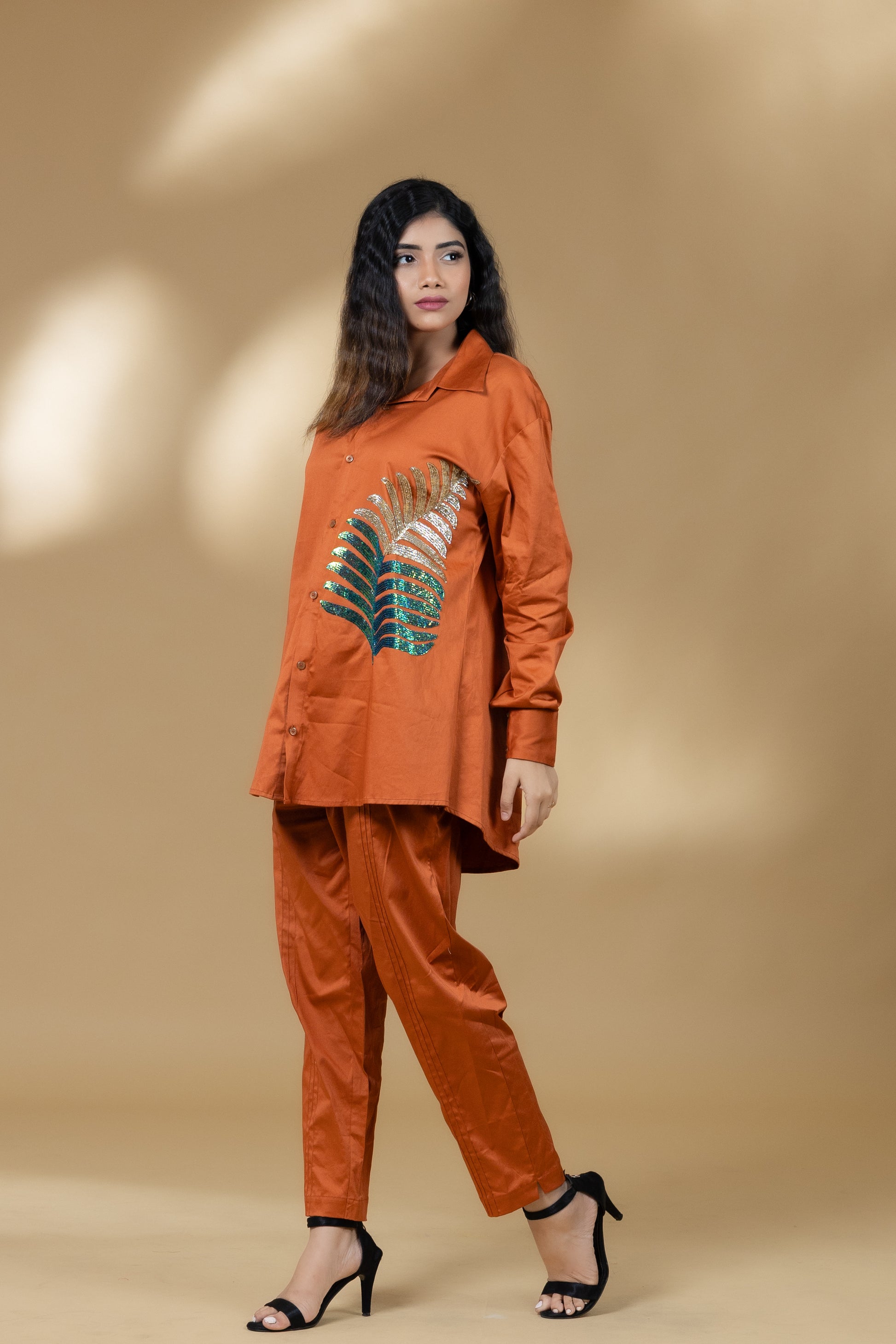 Amber Italian Cotton Sequin Leaf Co-ord