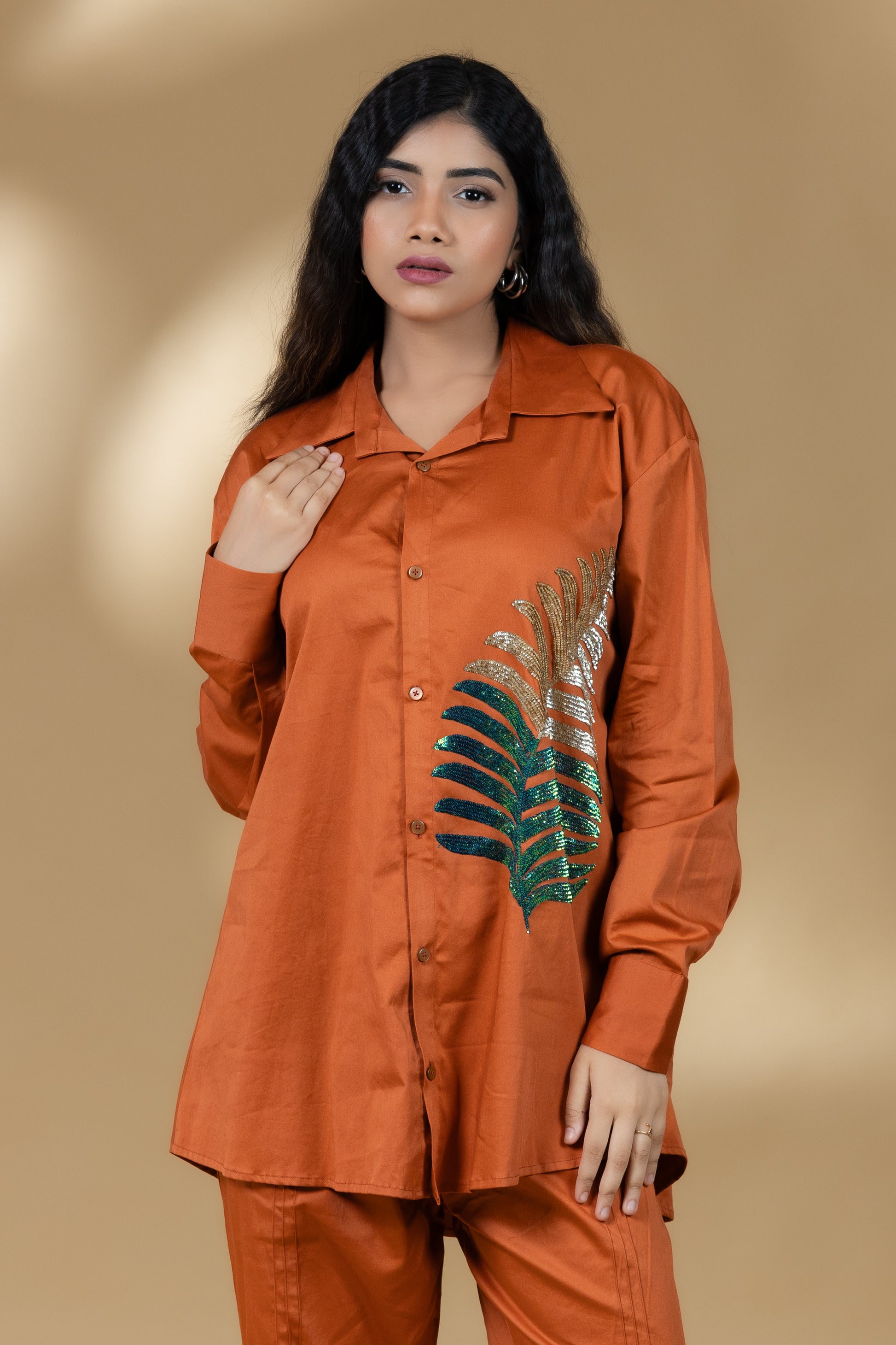 Amber Italian Cotton Sequin Leaf Co-ord