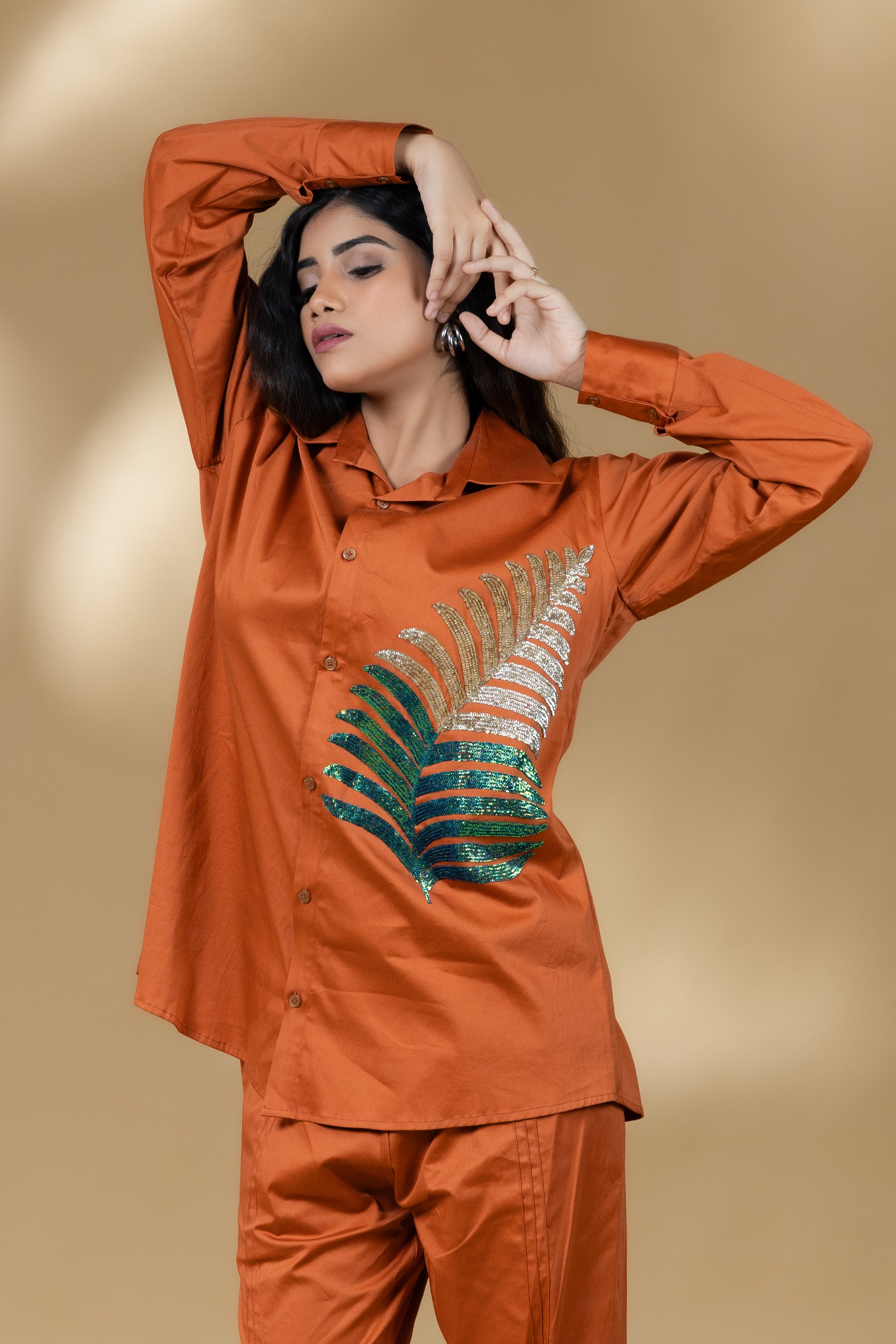 Amber Italian Cotton Sequin Leaf Co-ord