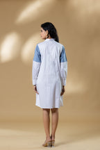 Blue and White Italian Cotton Gin Stone Short Dress