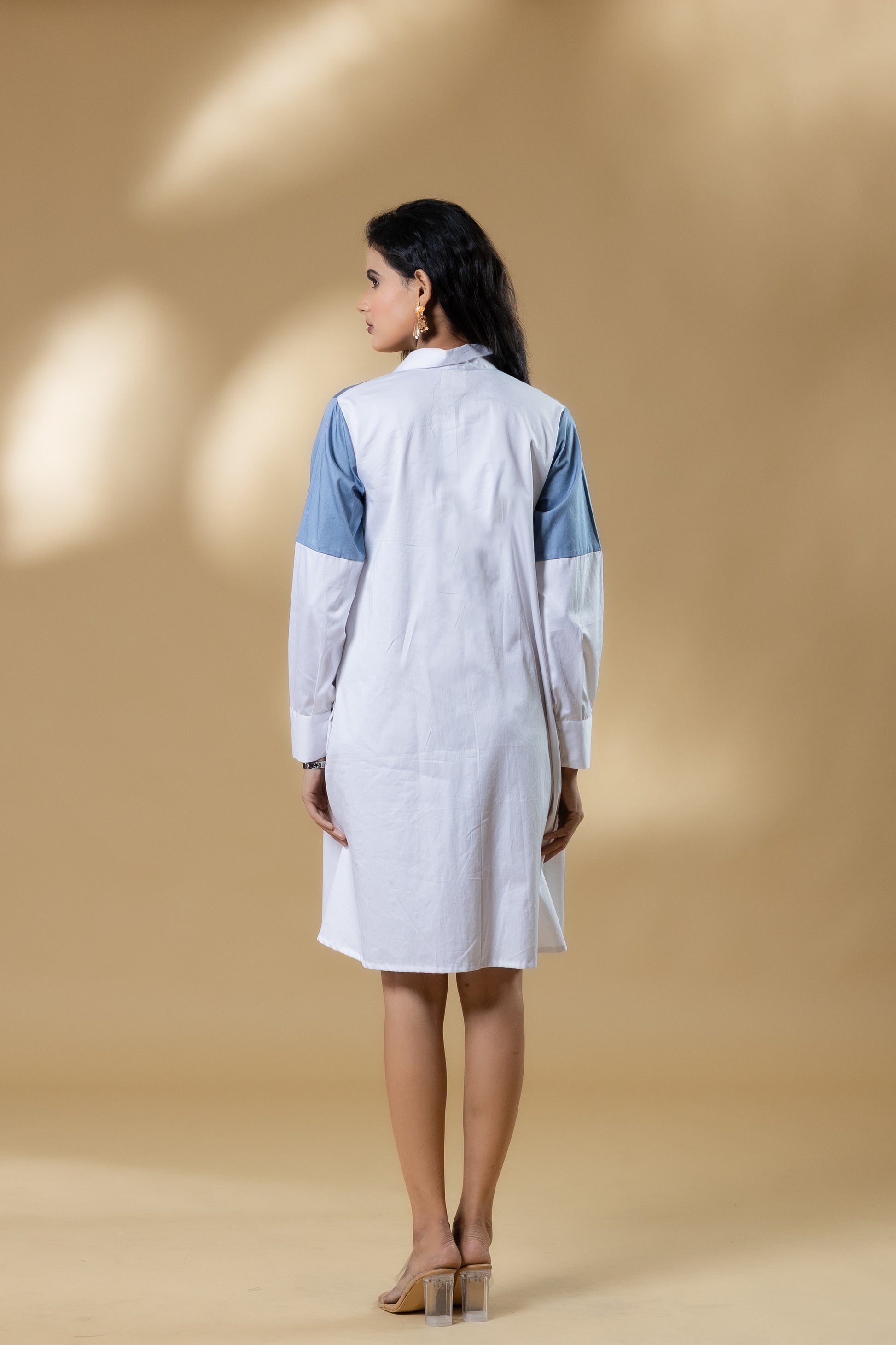Blue and White Italian Cotton Gin Stone Short Dress