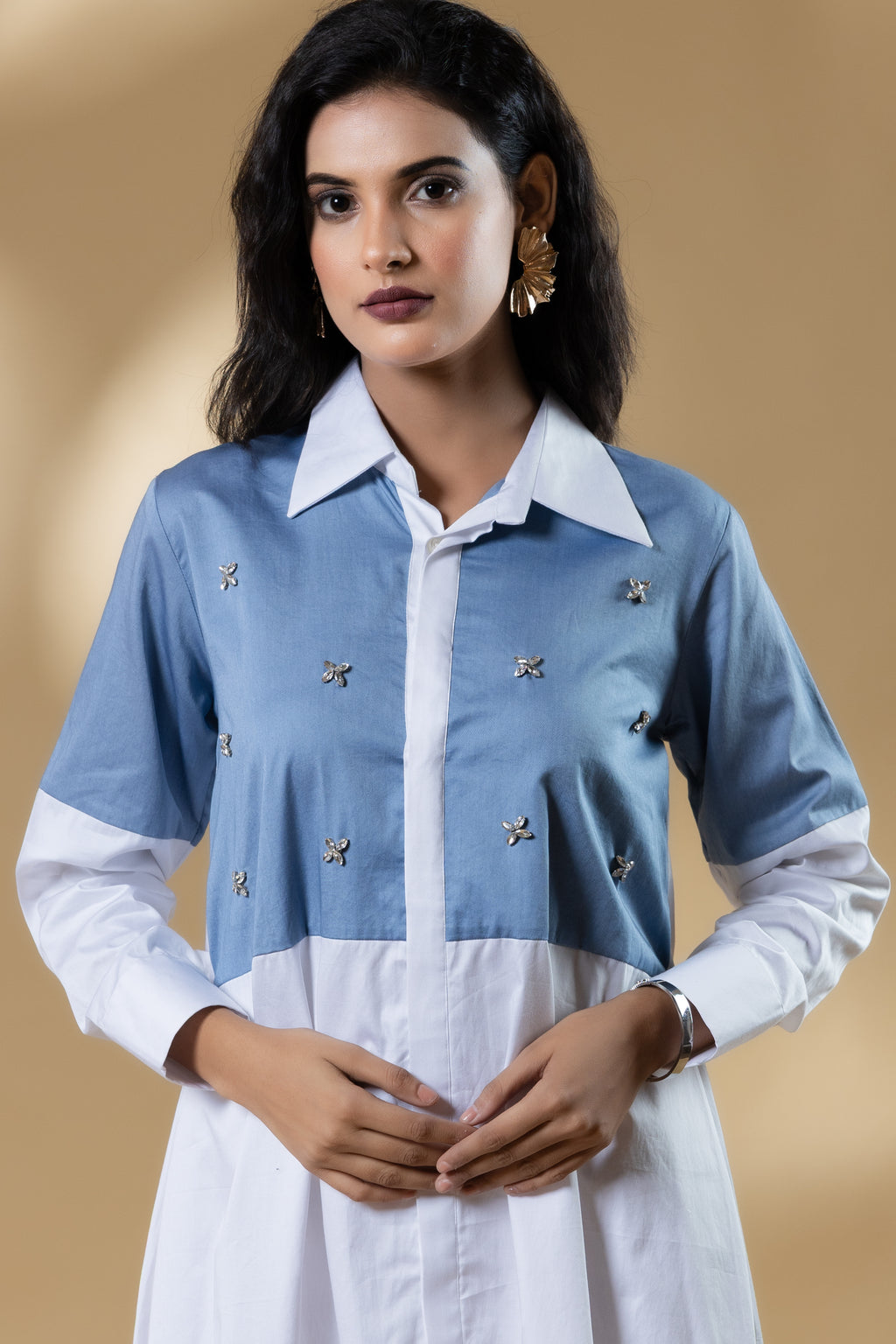 Blue and White Italian Cotton Gin Stone Short Dress