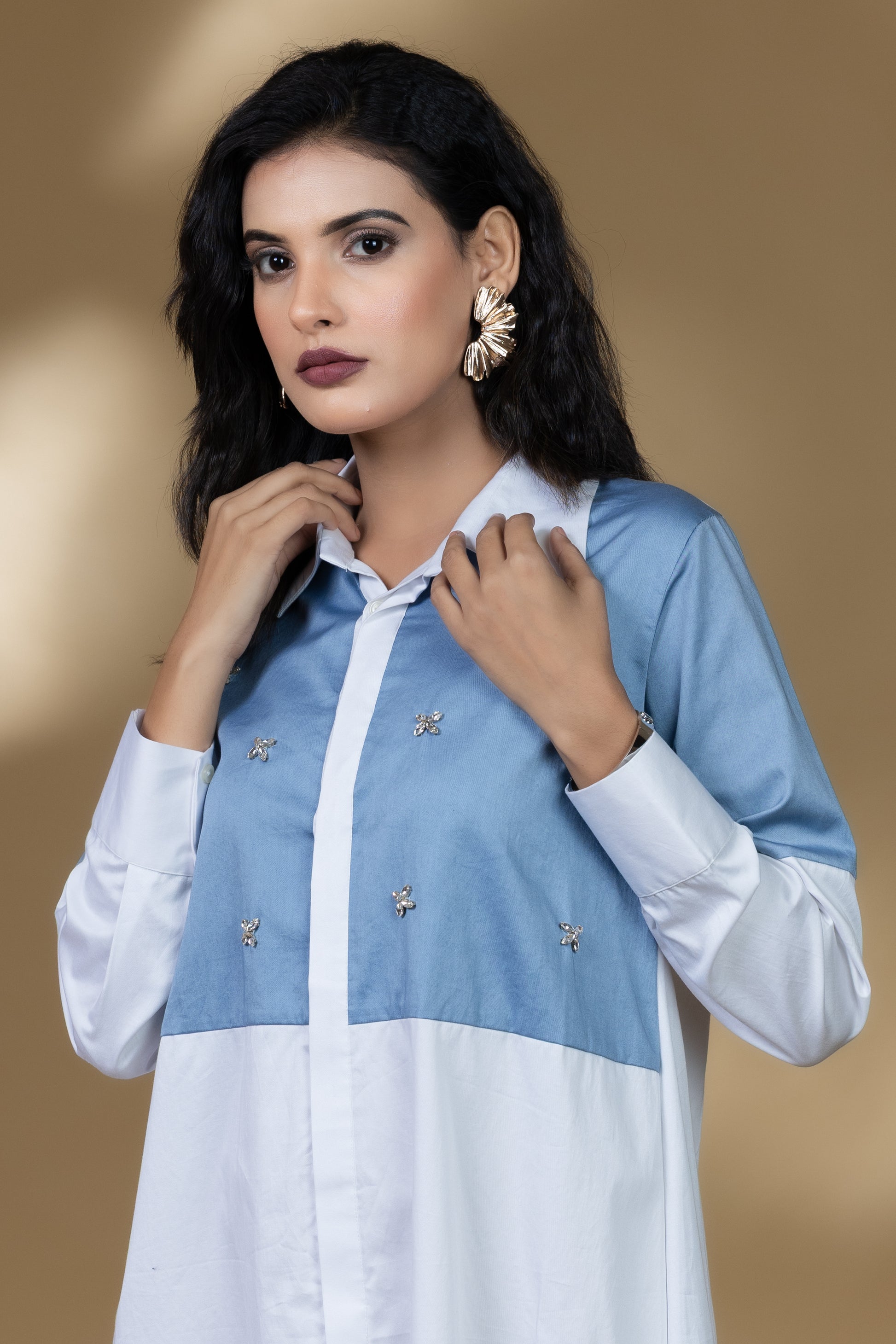 Blue and White Italian Cotton Gin Stone Short Dress