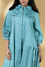 Blue Italian Cotton Flower Patch Long Dress