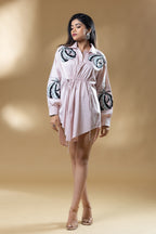 Pink Italian Cotton Sequin Patch Short Dress