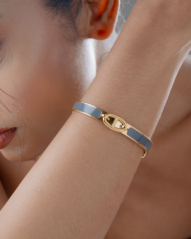 Aurelia Grey Enamel Gold Bracelet (Gold Plated)