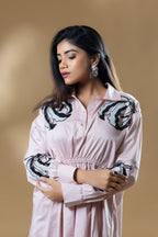 Pink Italian Cotton Sequin Patch Short Dress