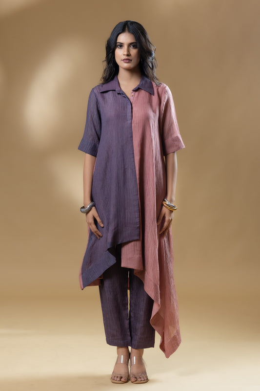 Dual Coloured Silk Crush Block Style Co-ord