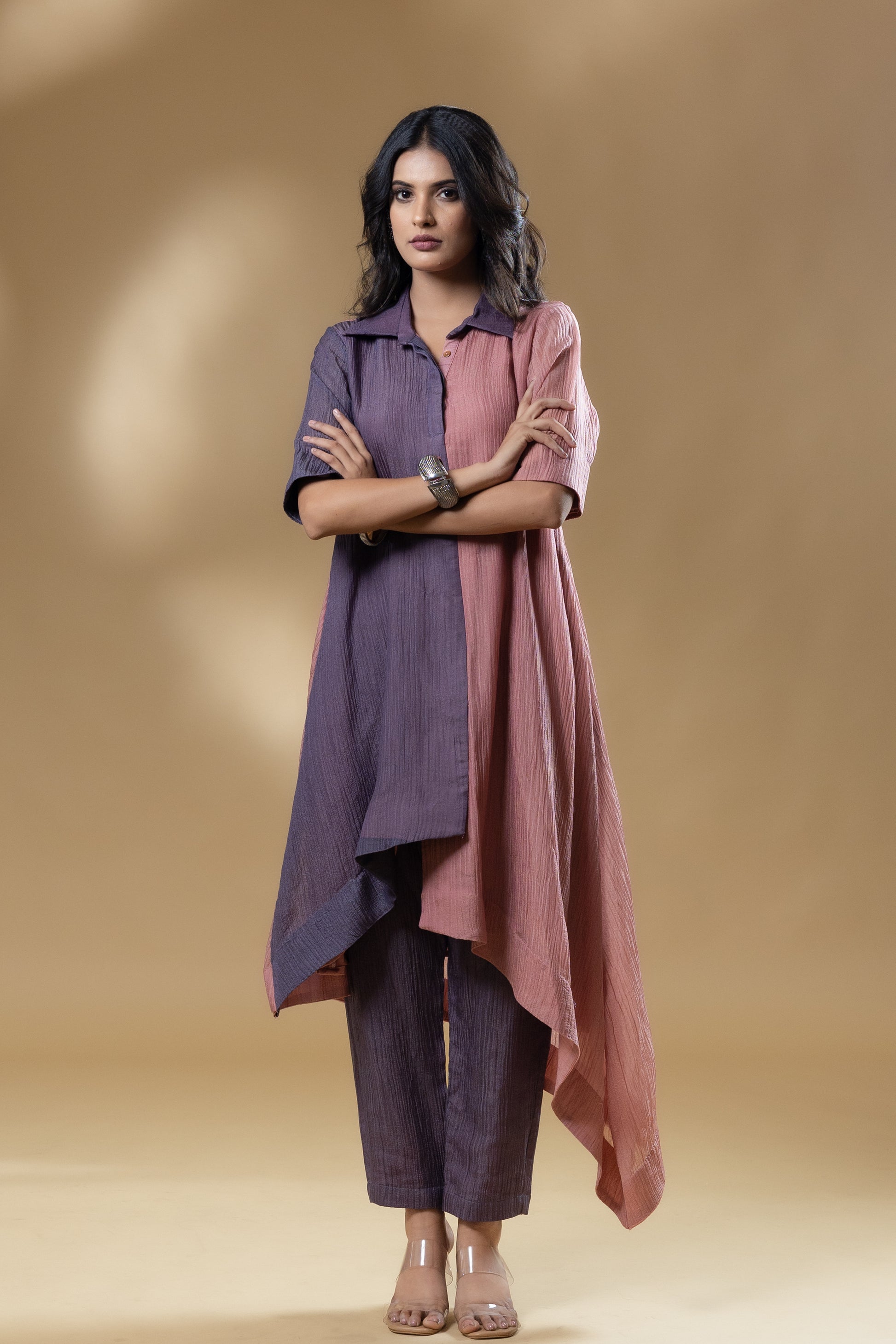 Dual Coloured Silk Crush Block Style Co-ord