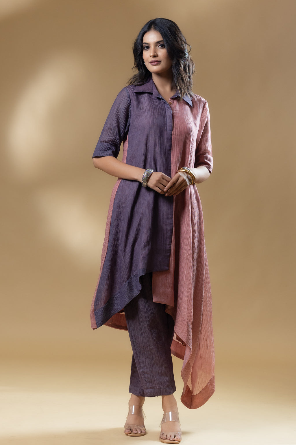Dual Coloured Silk Crush Block Style Co-ord