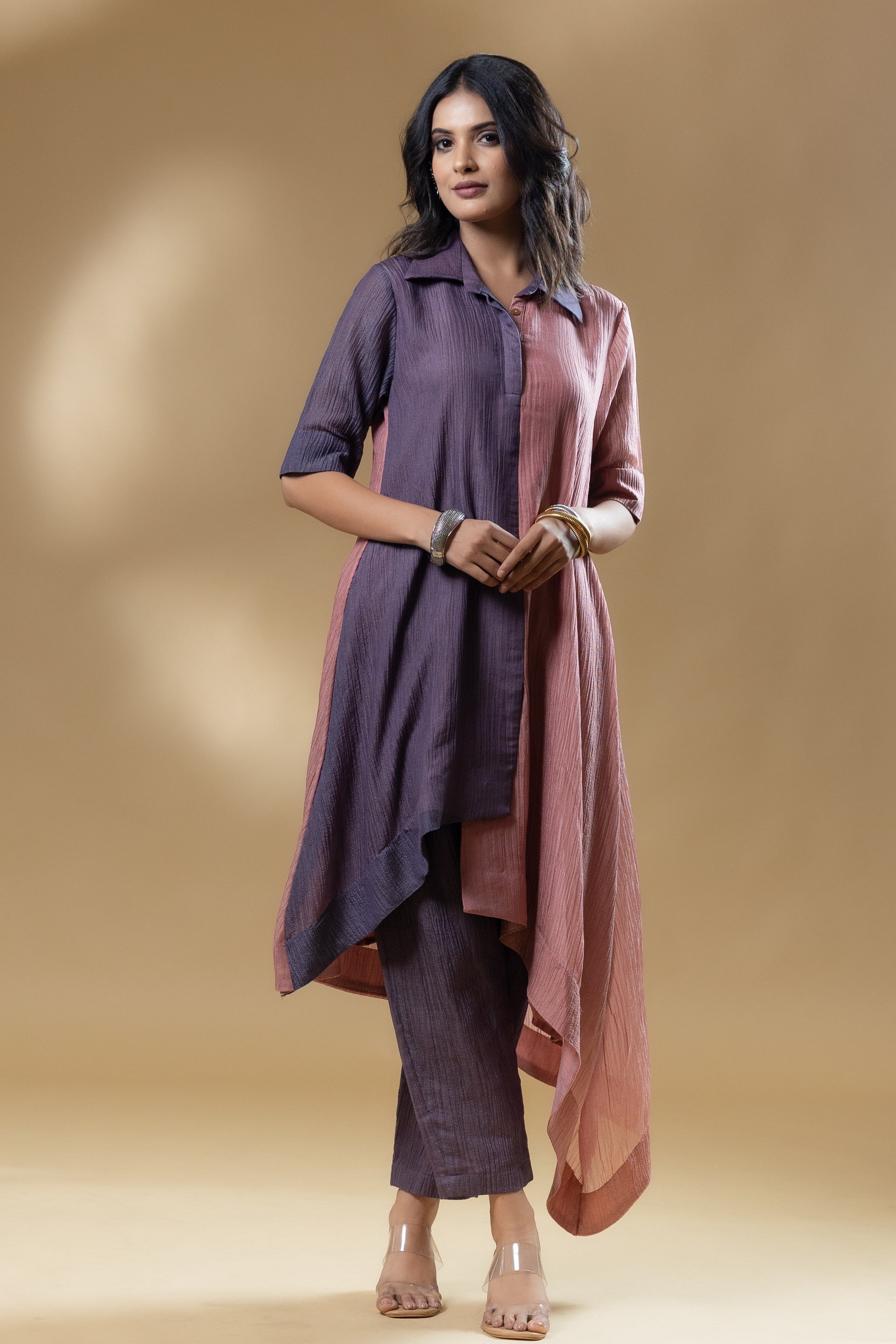 Dual Coloured Silk Crush Block Style Co-ord