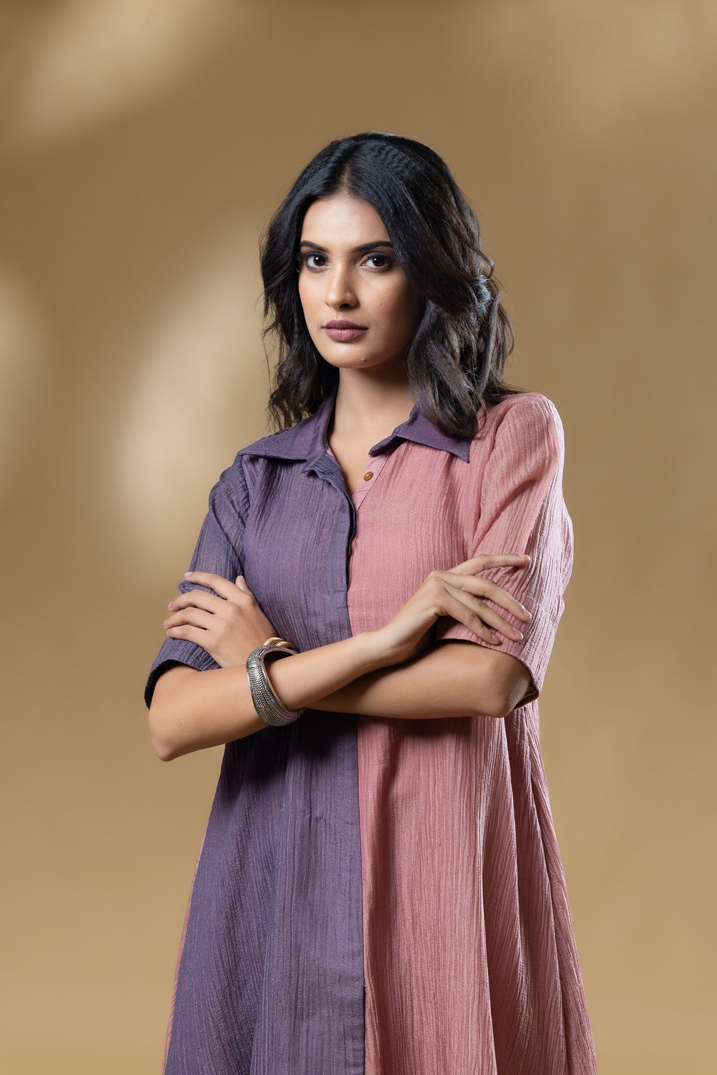 Dual Coloured Silk Crush Block Style Co-ord