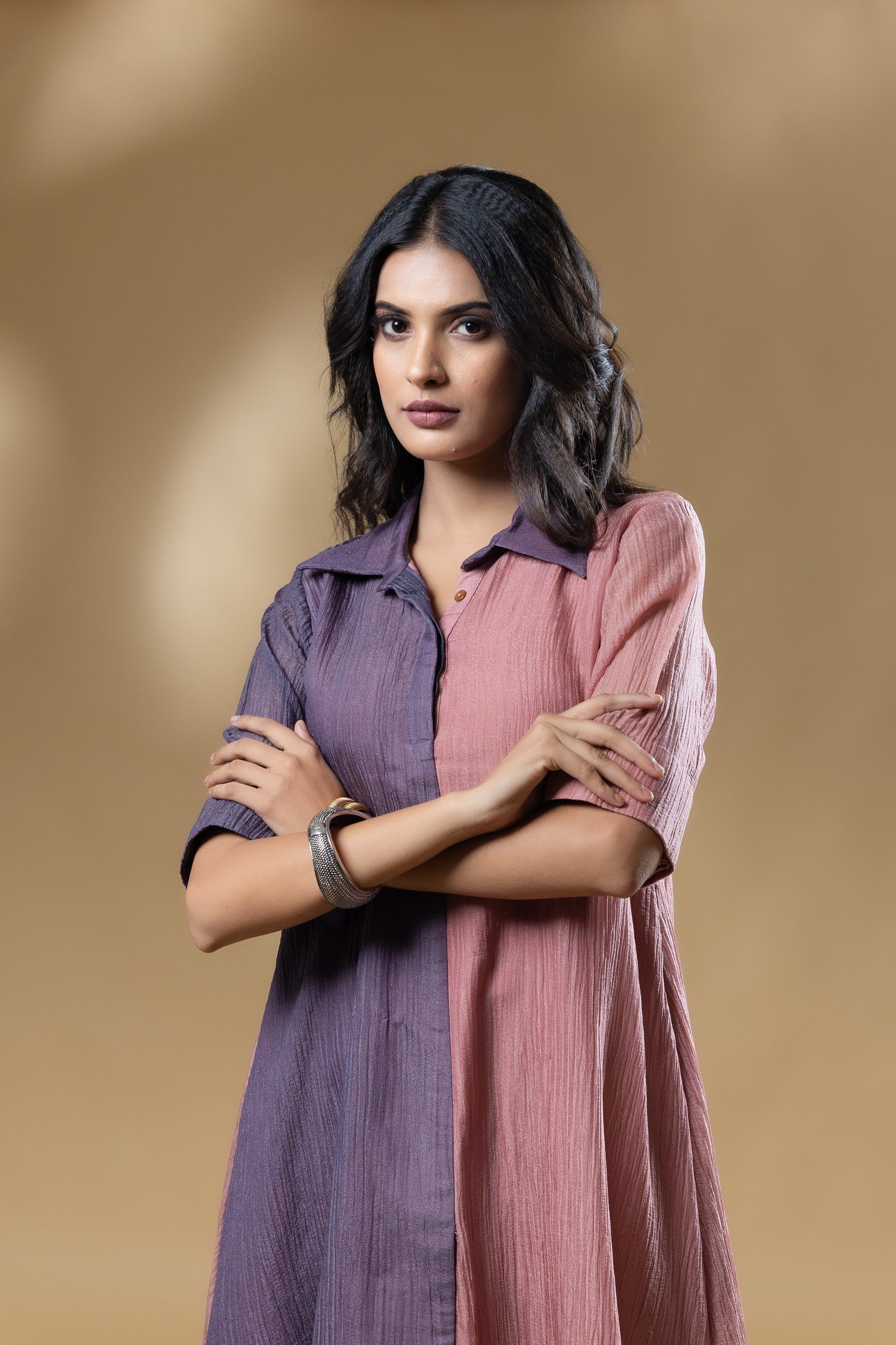 Dual Coloured Silk Crush Block Style Co-ord