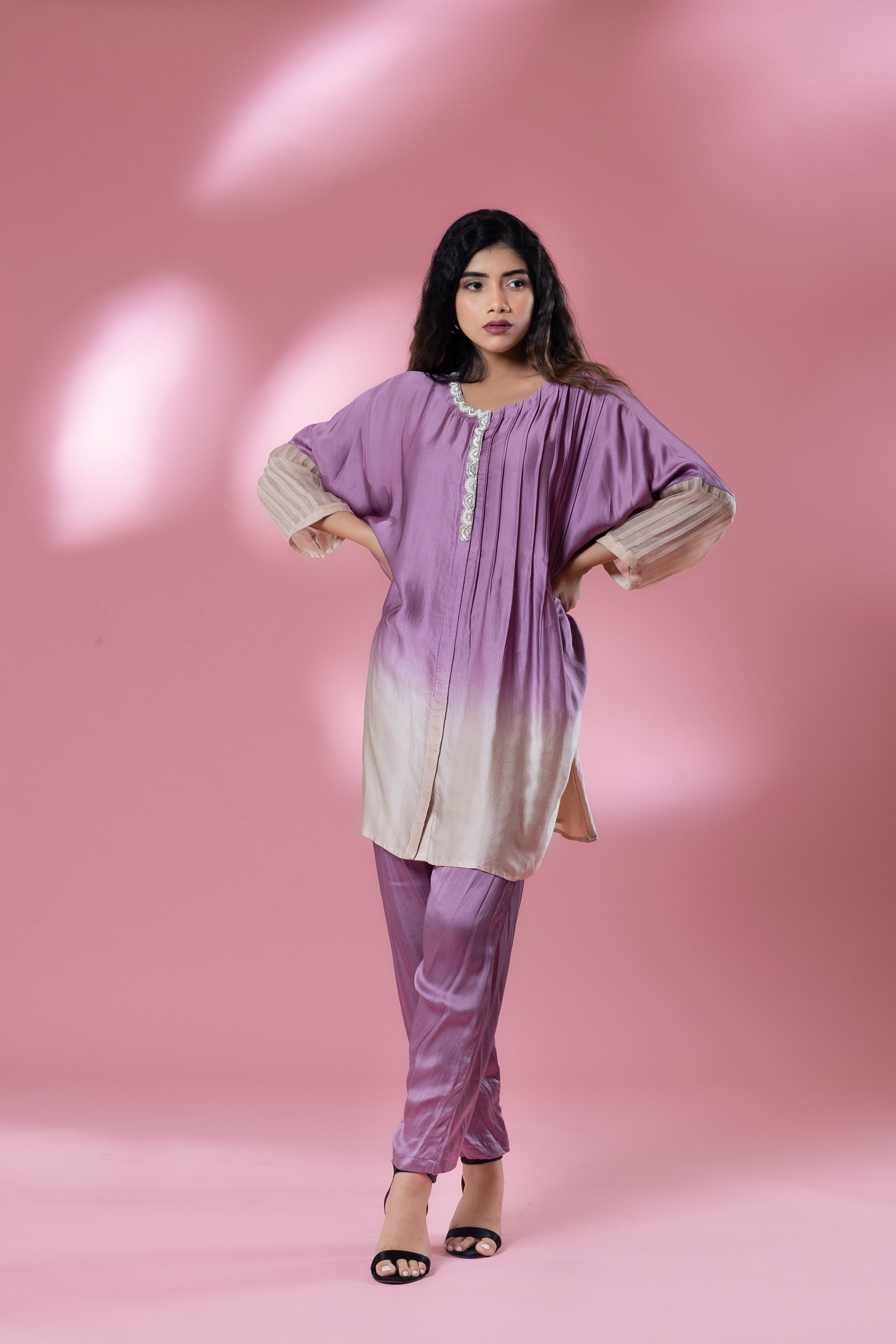 Ombre Bemberg Satin Lightly Embroidered Co-ord