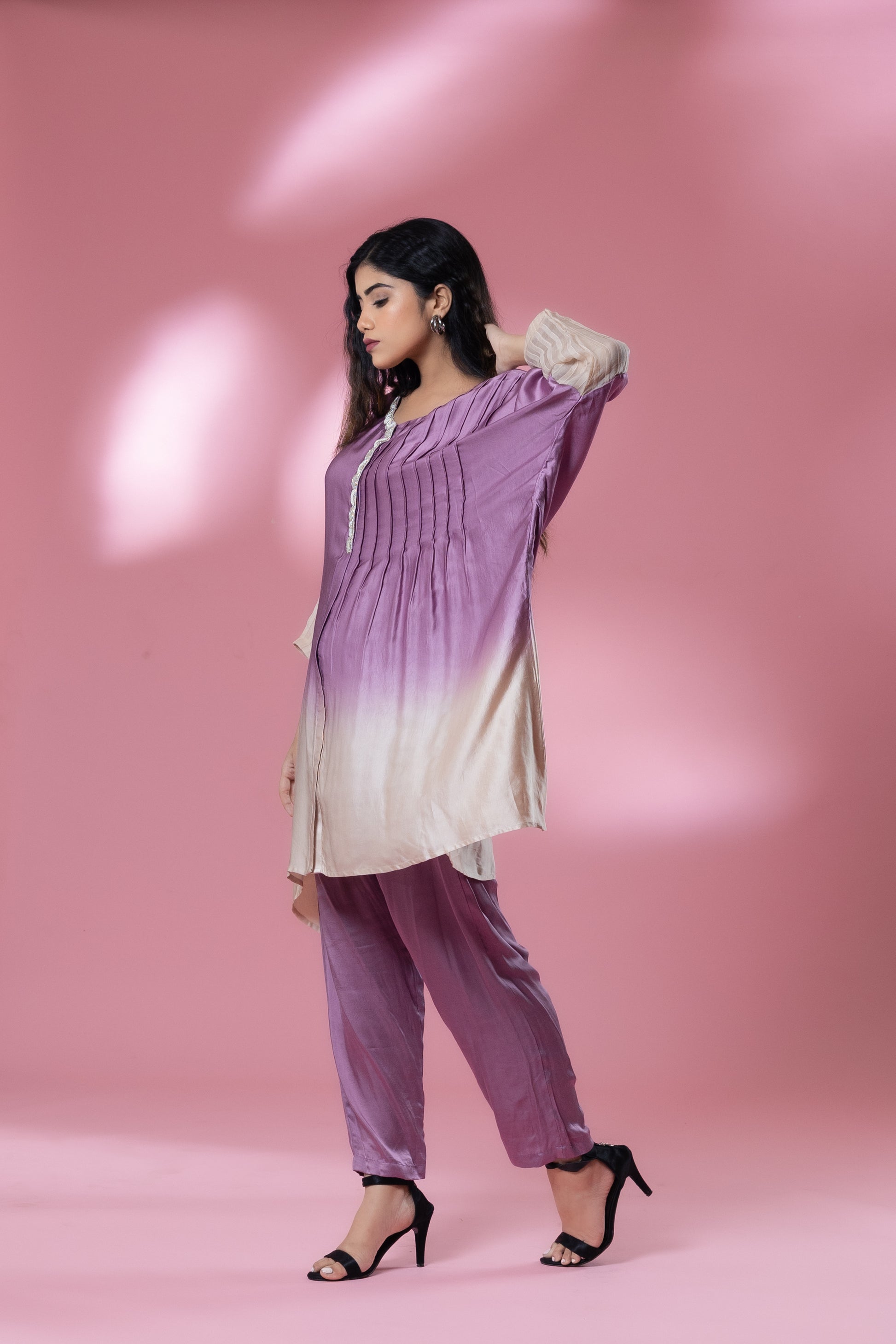 Ombre Bemberg Satin Lightly Embroidered Co-ord