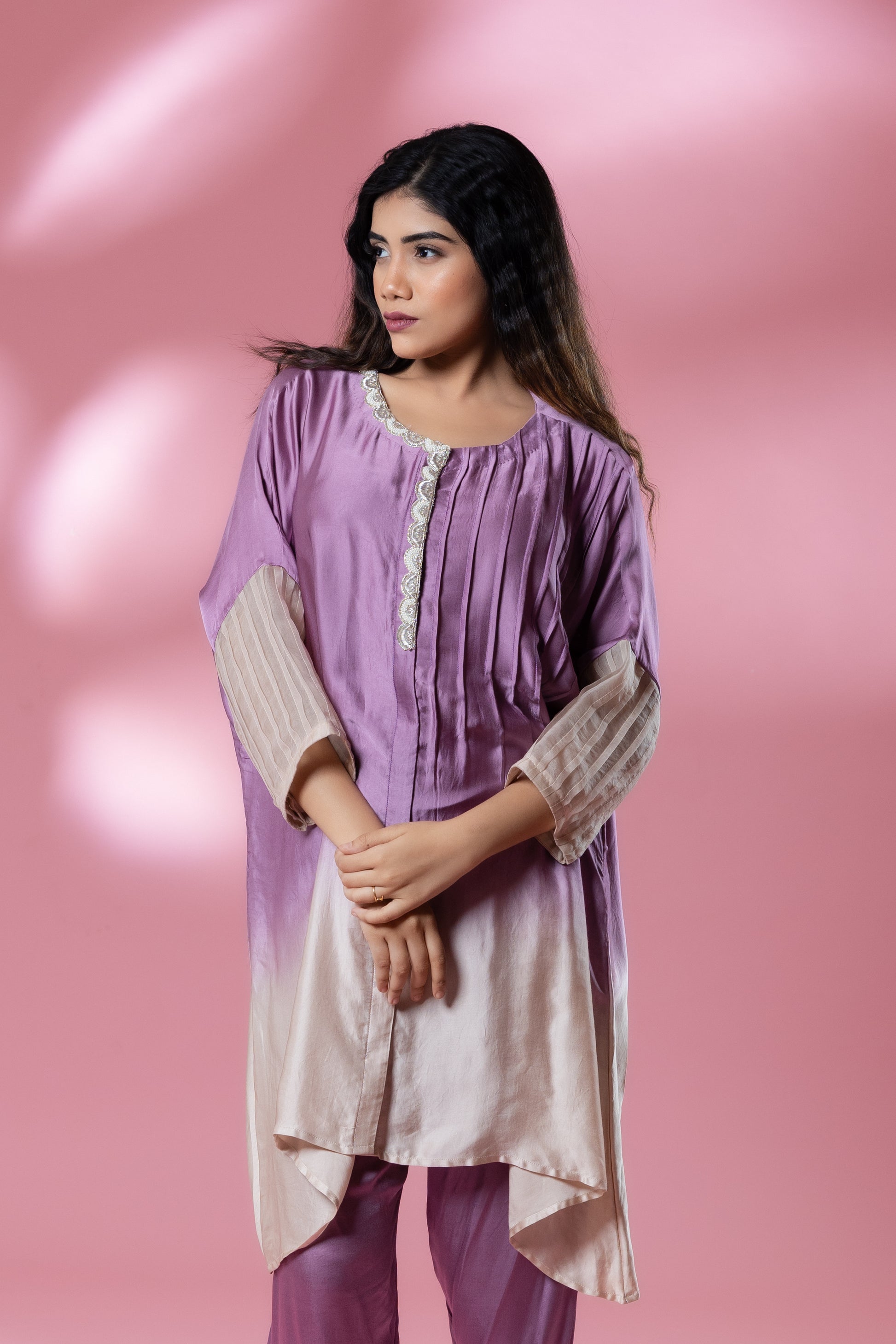 Ombre Bemberg Satin Lightly Embroidered Co-ord