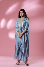 Blue-Grey Sequined Kaftan with Dhoti Skirt