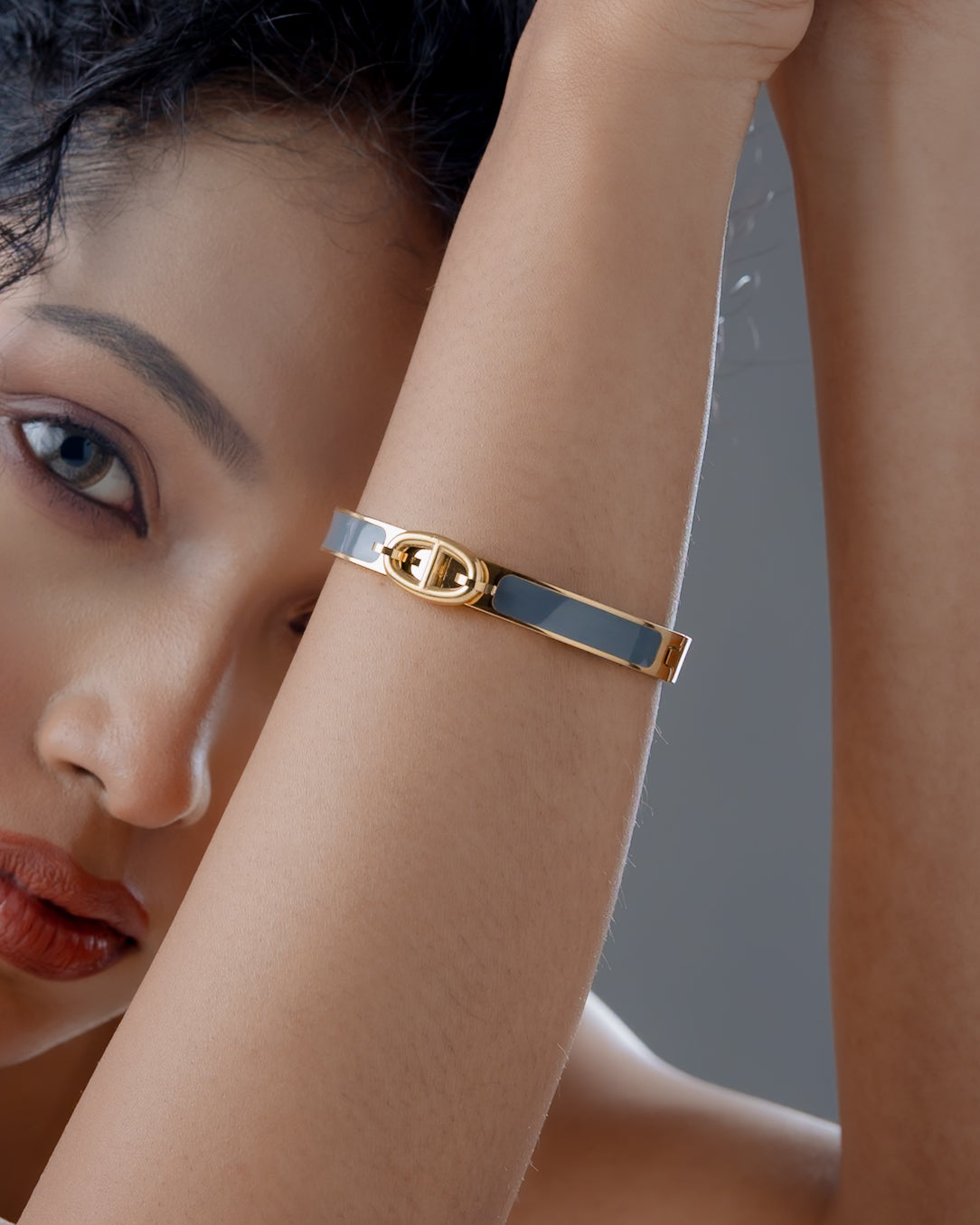 Aurelia Grey Enamel Gold Bracelet (Gold Plated)