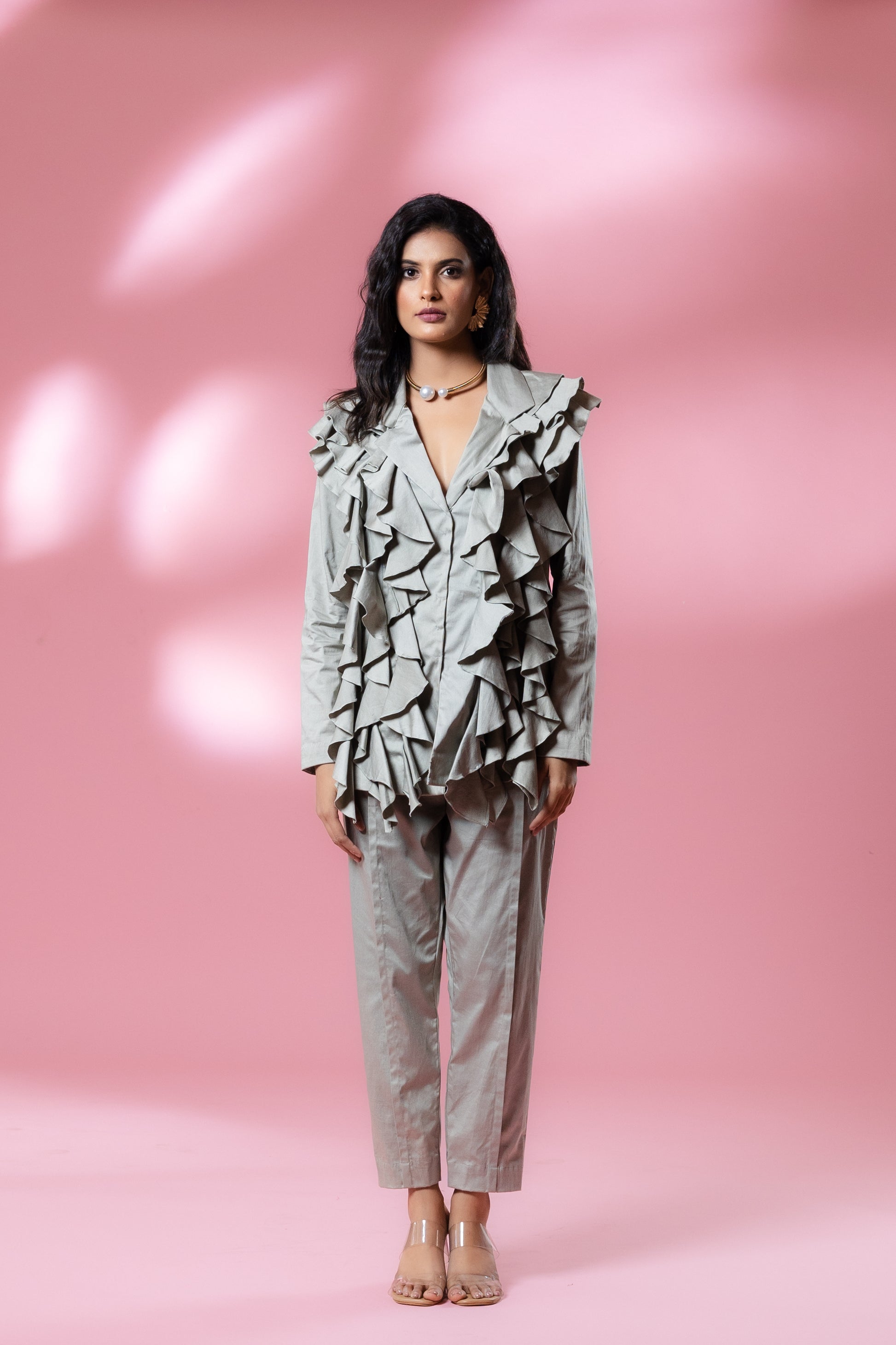 Sage Green Italian Cotton Ruffle Co-ord